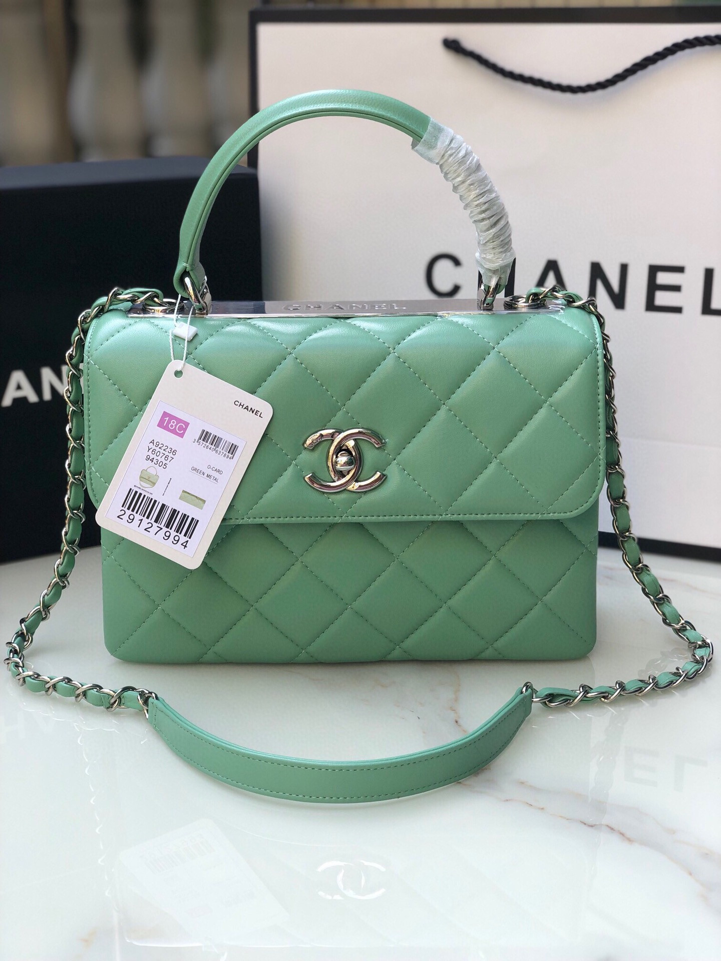 Ch**el FLAP BAG WITH TOP HANDLE 6.6 × 9.8 × 4.7 in