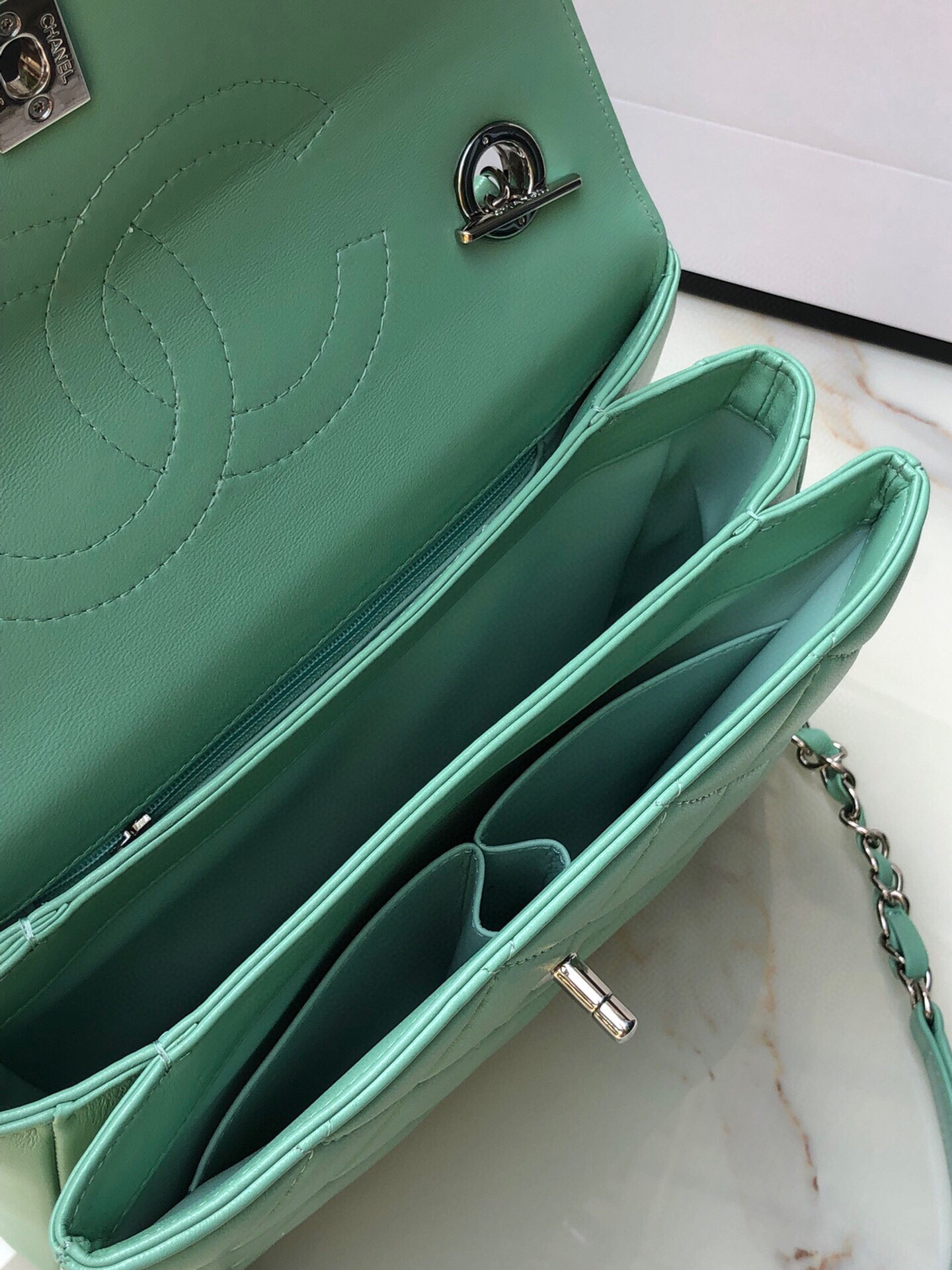 Ch**el FLAP BAG WITH TOP HANDLE 6.6 × 9.8 × 4.7 in