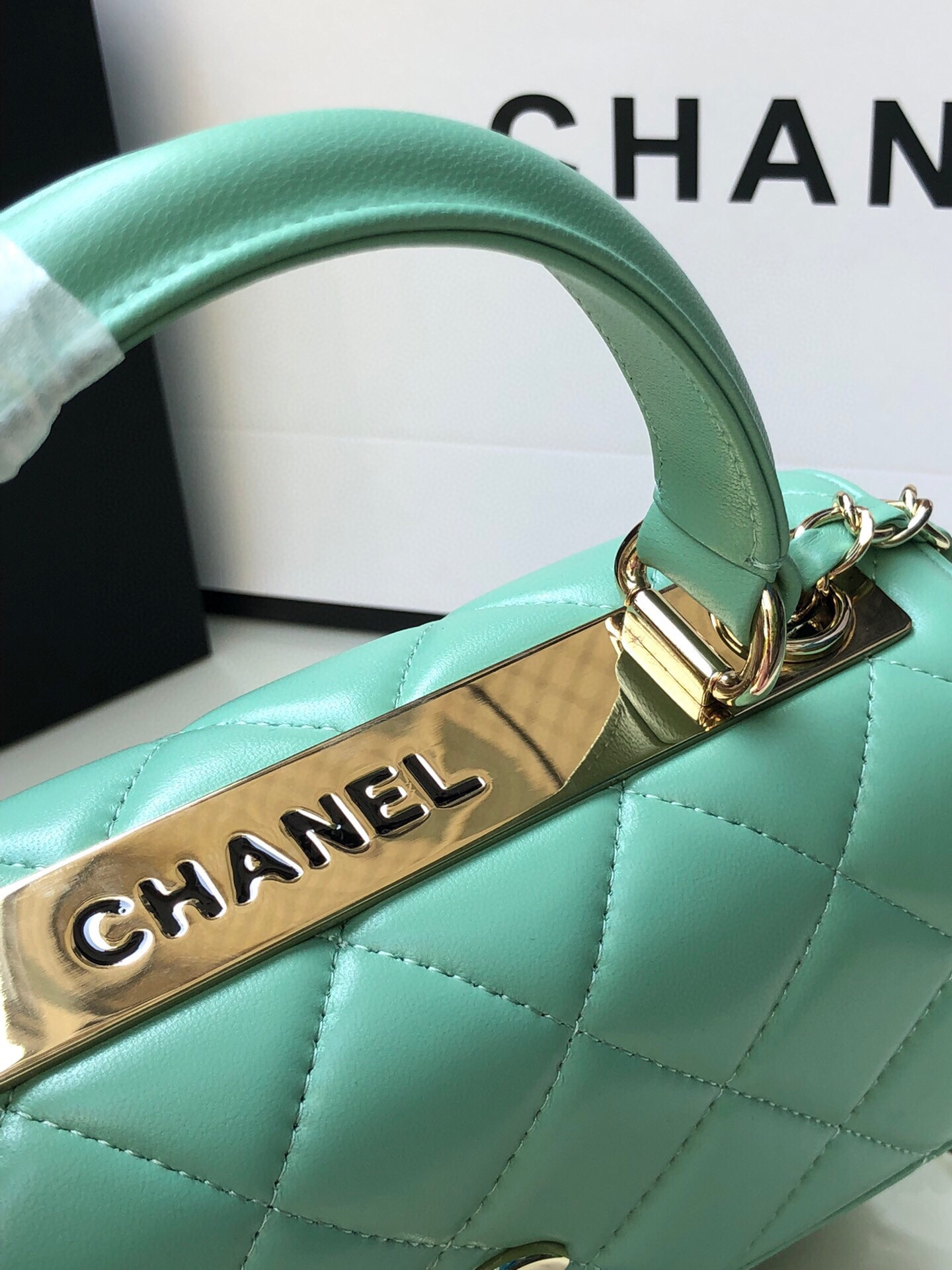 Ch**el FLAP BAG WITH TOP HANDLE 6.6 × 9.8 × 4.7 in