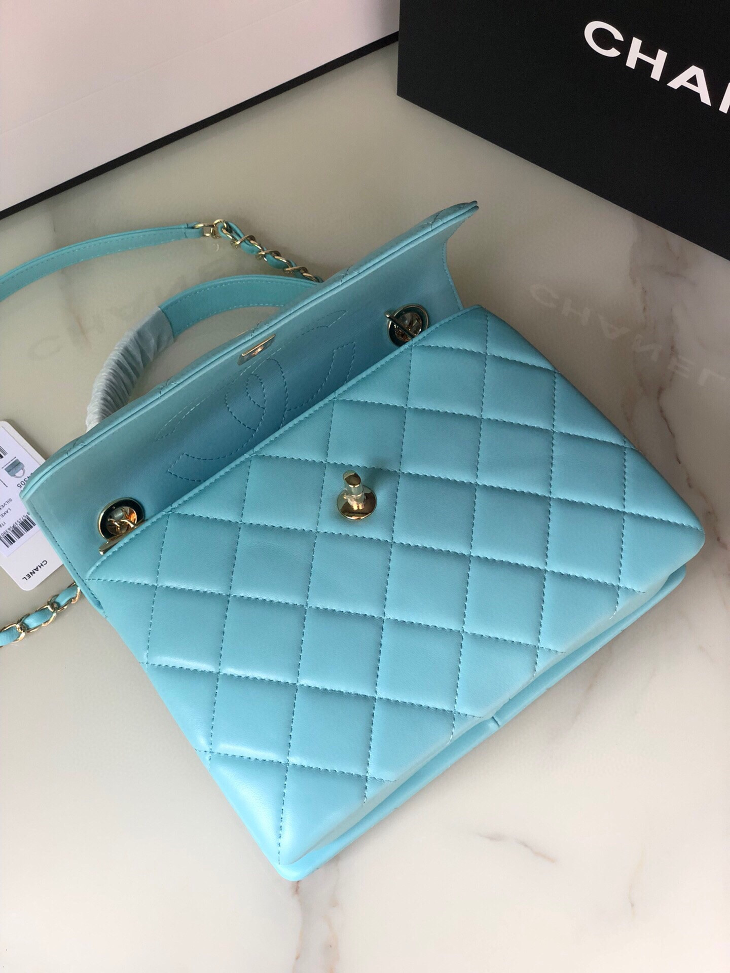 Ch**el FLAP BAG WITH TOP HANDLE 6.6 × 9.8 × 4.7 in