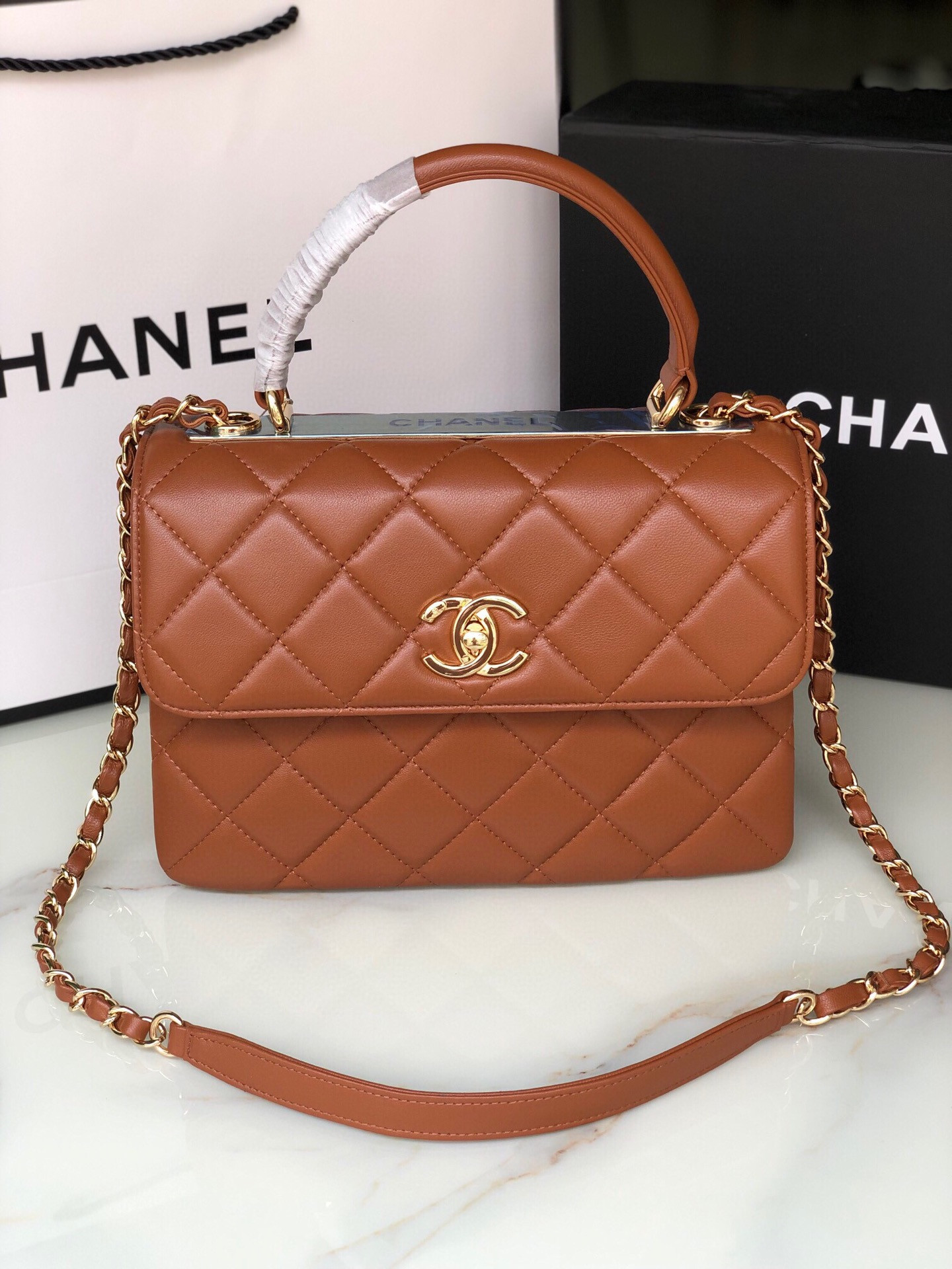 Ch**el FLAP BAG WITH TOP HANDLE 6.6 × 9.8 × 4.7 in