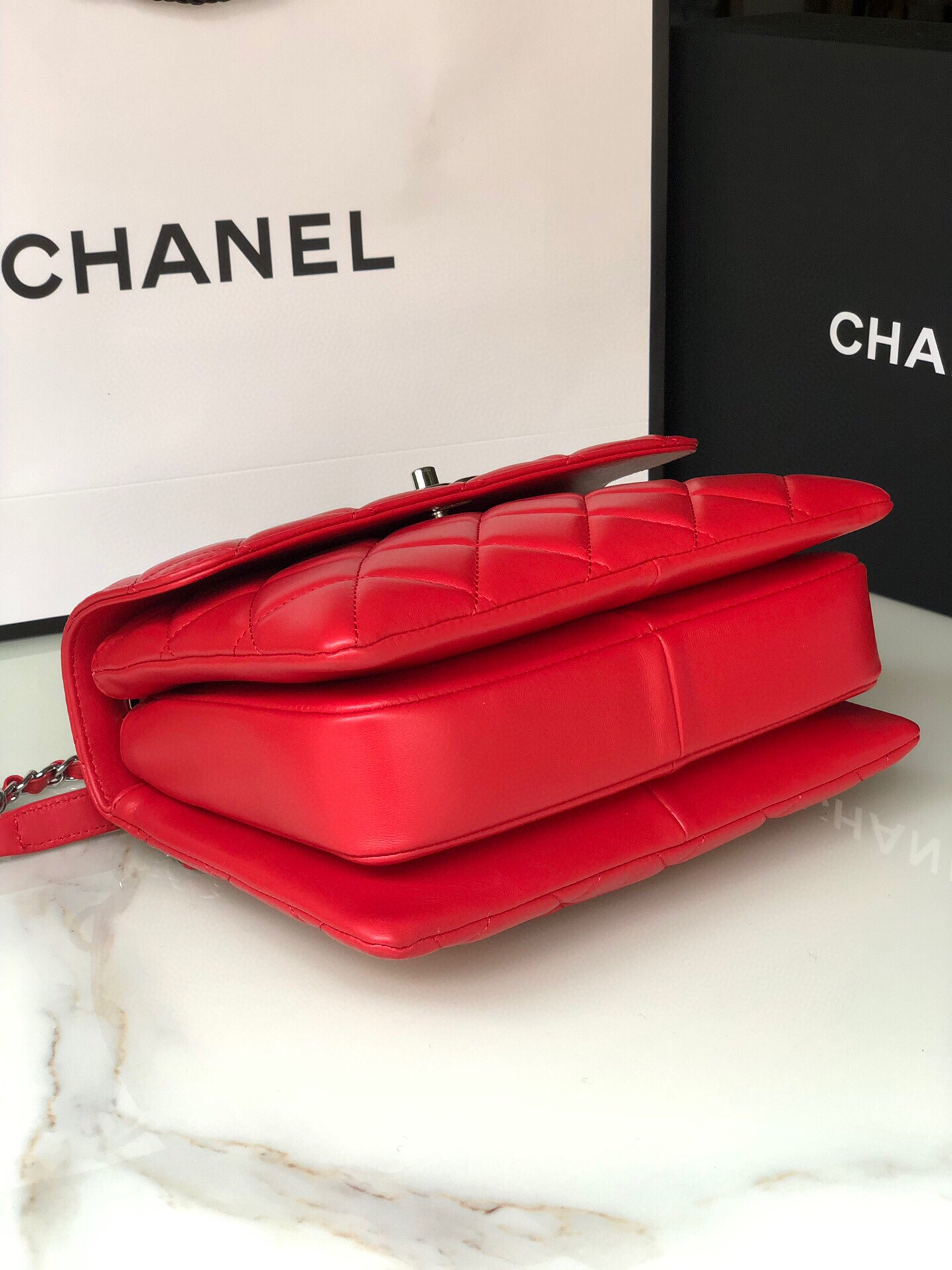 Ch**el FLAP BAG WITH TOP HANDLE 6.6 × 9.8 × 4.7 in