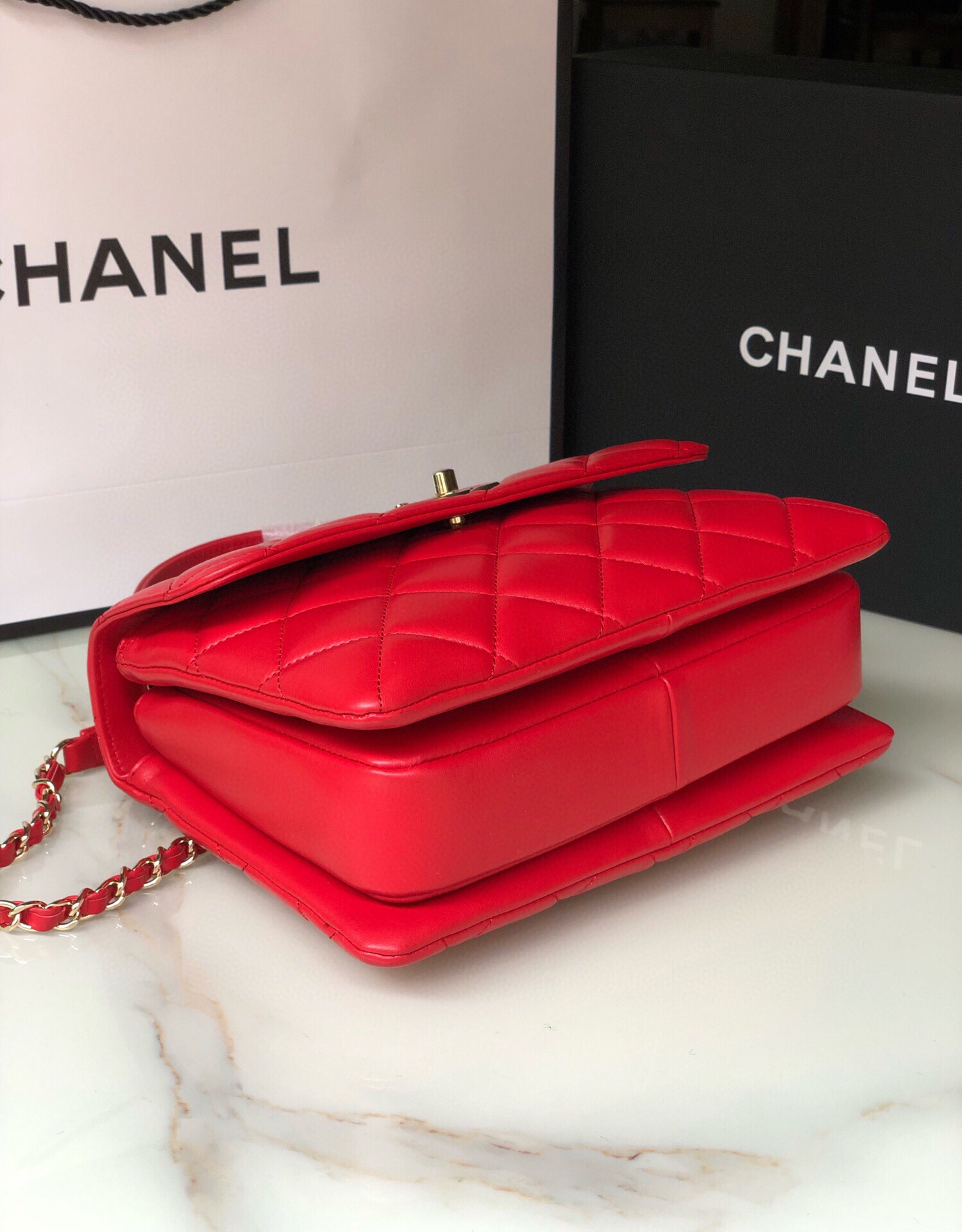 Ch**el FLAP BAG WITH TOP HANDLE 6.6 × 9.8 × 4.7 in