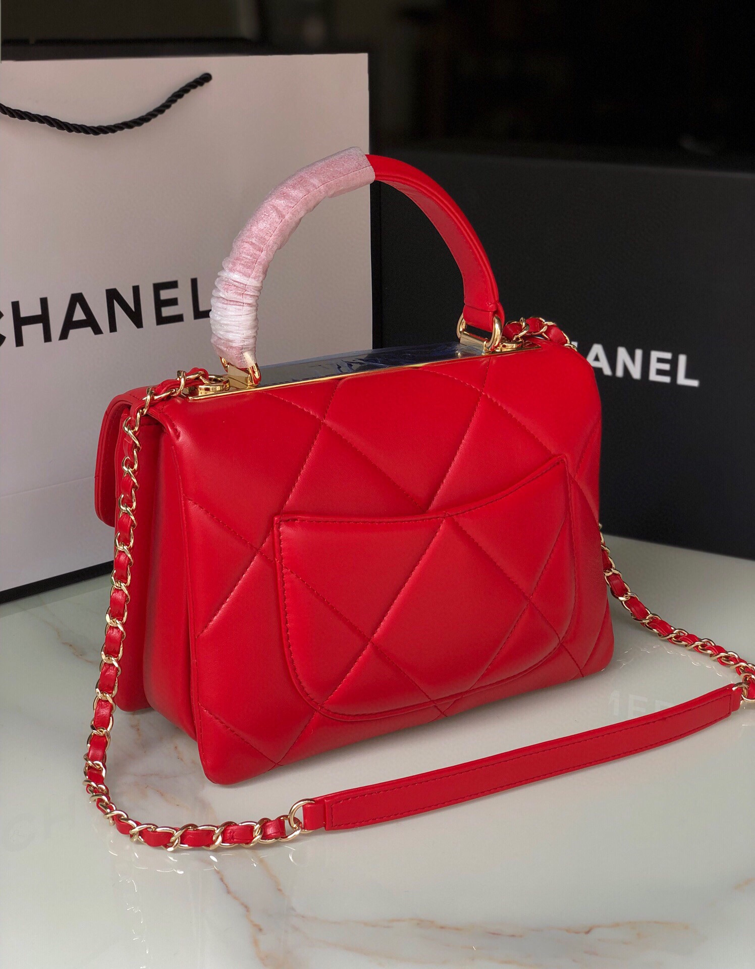 Ch**el FLAP BAG WITH TOP HANDLE 6.6 × 9.8 × 4.7 in