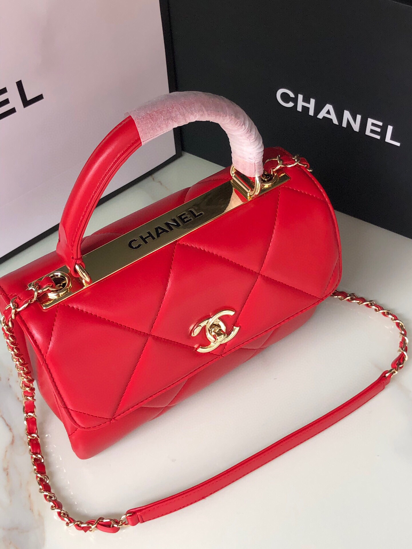 Ch**el FLAP BAG WITH TOP HANDLE 6.6 × 9.8 × 4.7 in