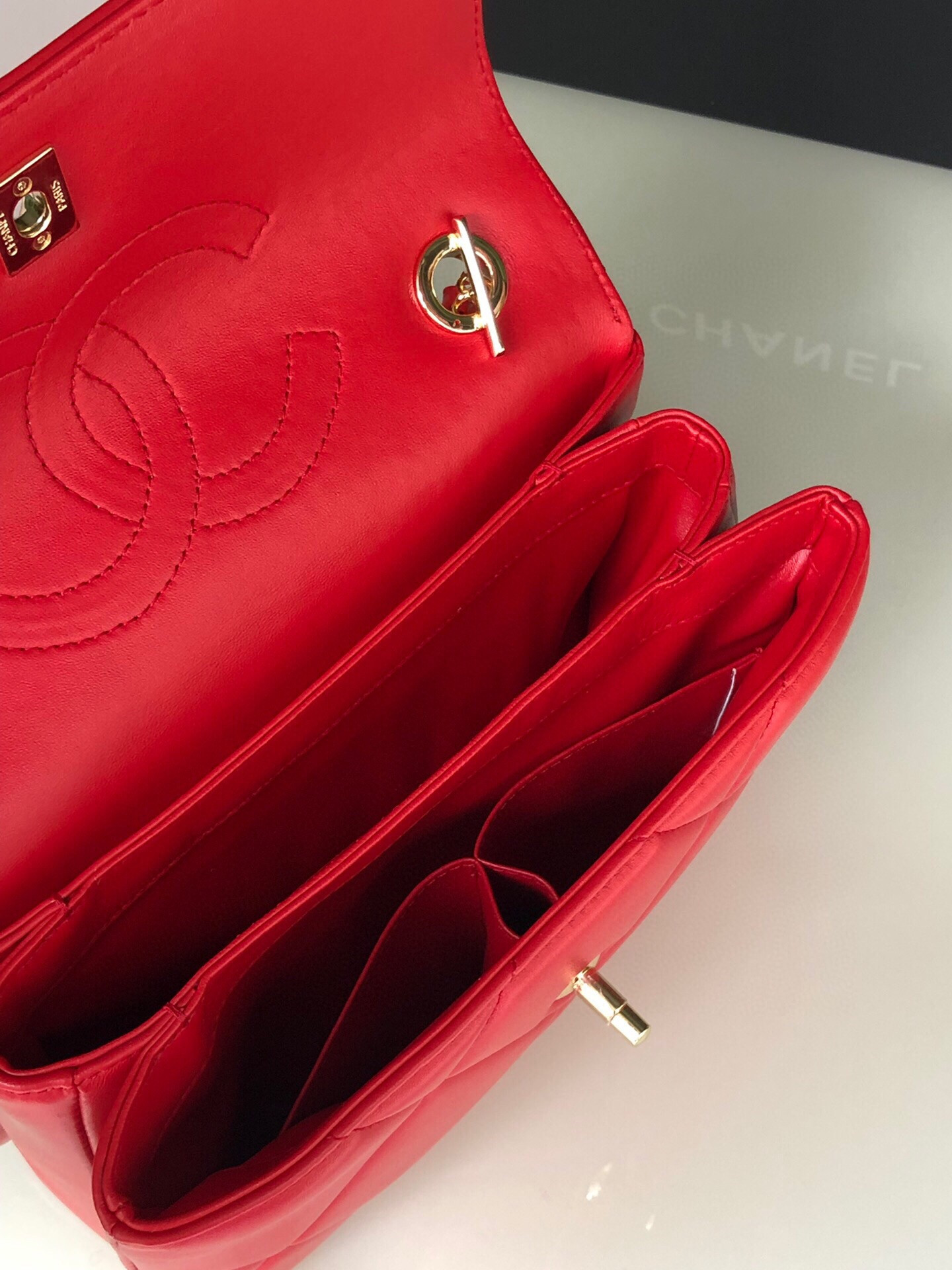 Ch**el FLAP BAG WITH TOP HANDLE 6.6 × 9.8 × 4.7 in