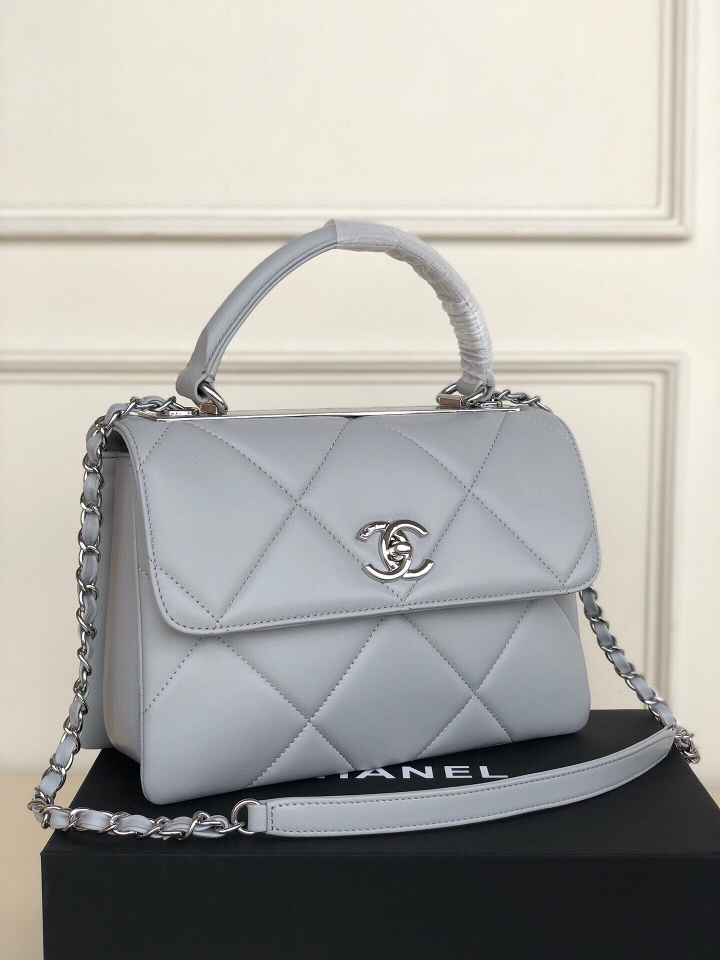 Ch**el FLAP BAG WITH TOP HANDLE 6.6 × 9.8 × 4.7 in