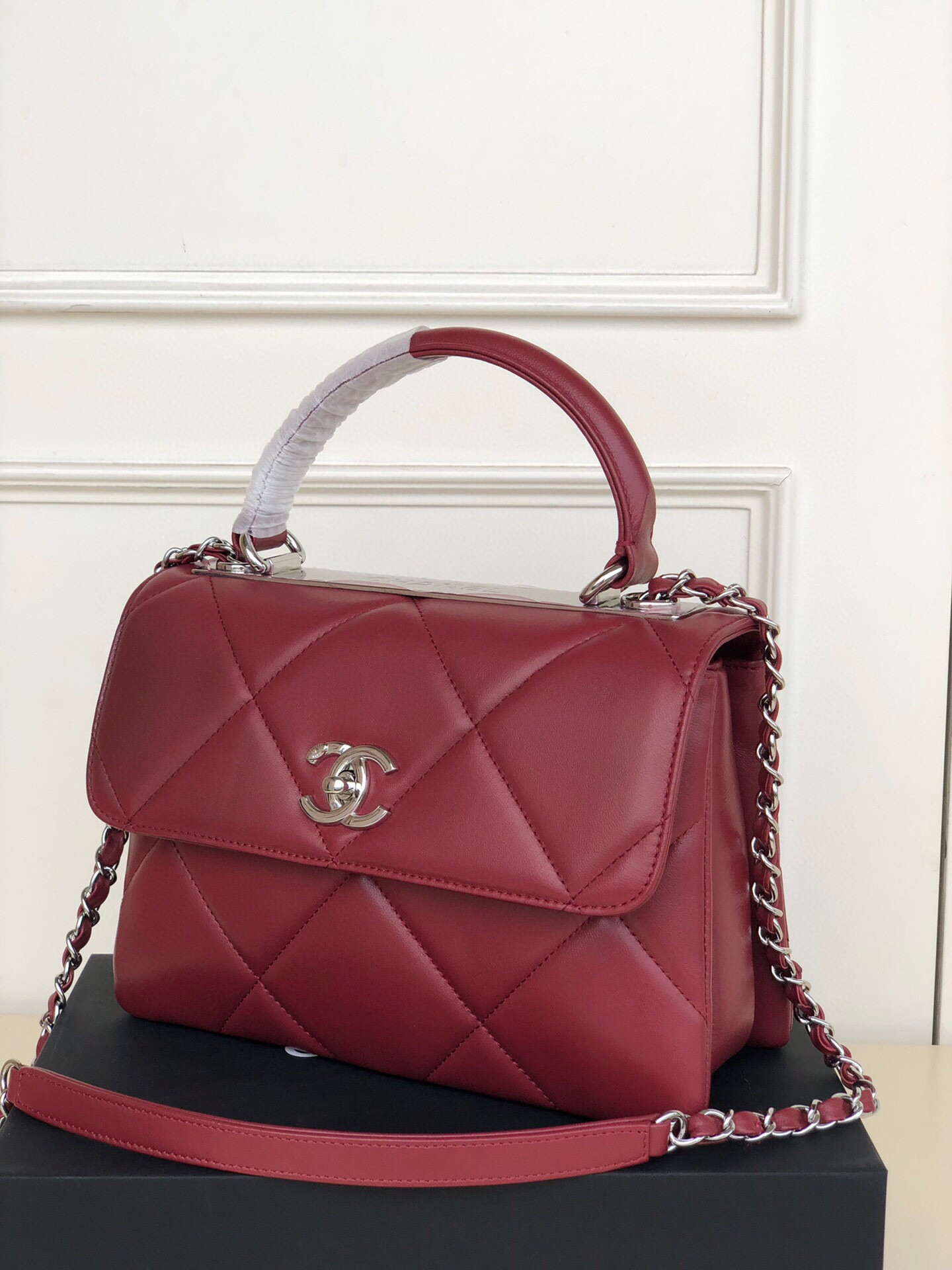 Ch**el FLAP BAG WITH TOP HANDLE 6.6 × 9.8 × 4.7 in