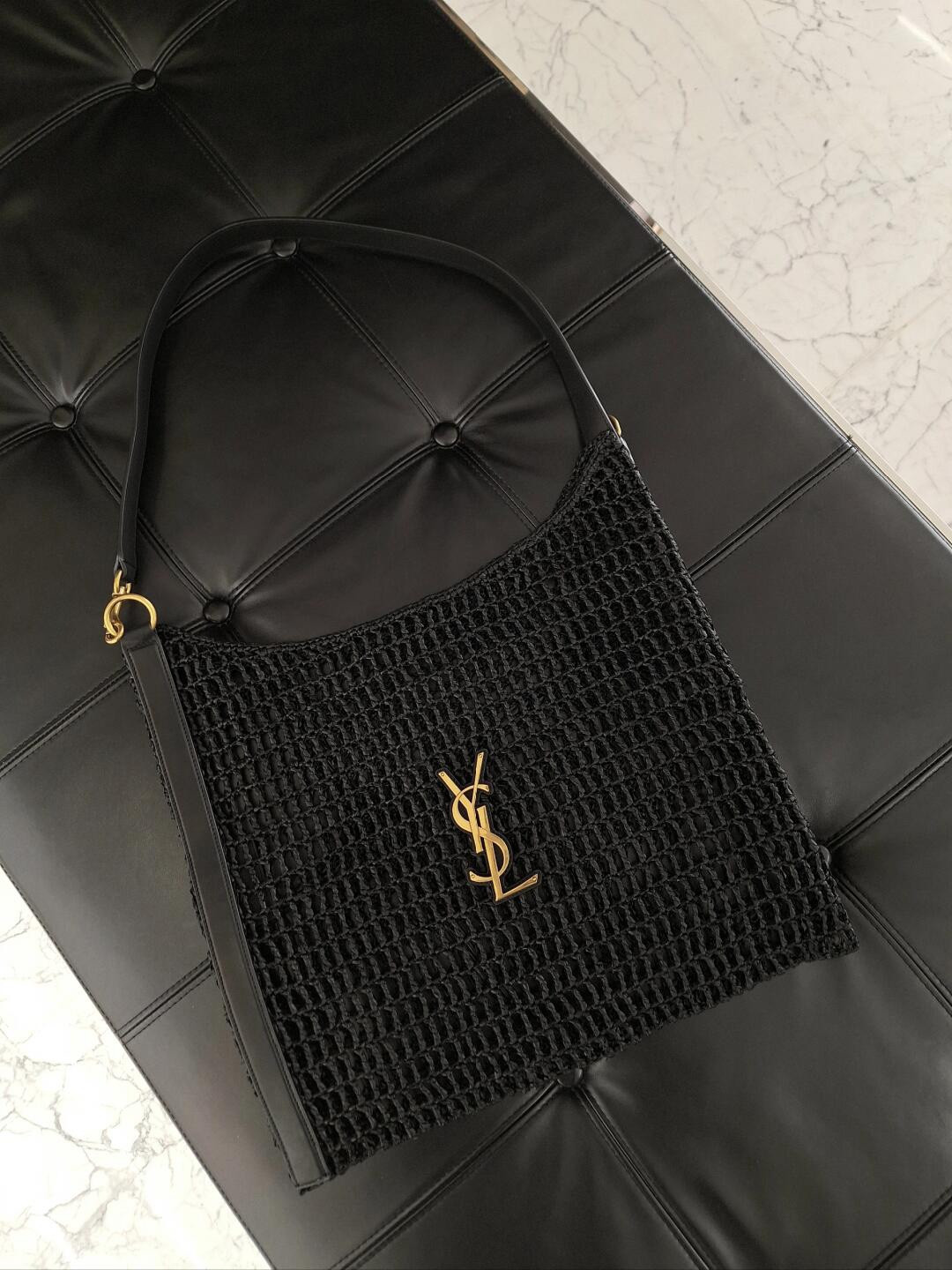 Y51 OXALIS BAG IN RAFFIA MACRAMÉ BLACK 14.6X 5.7X1.2INCHES