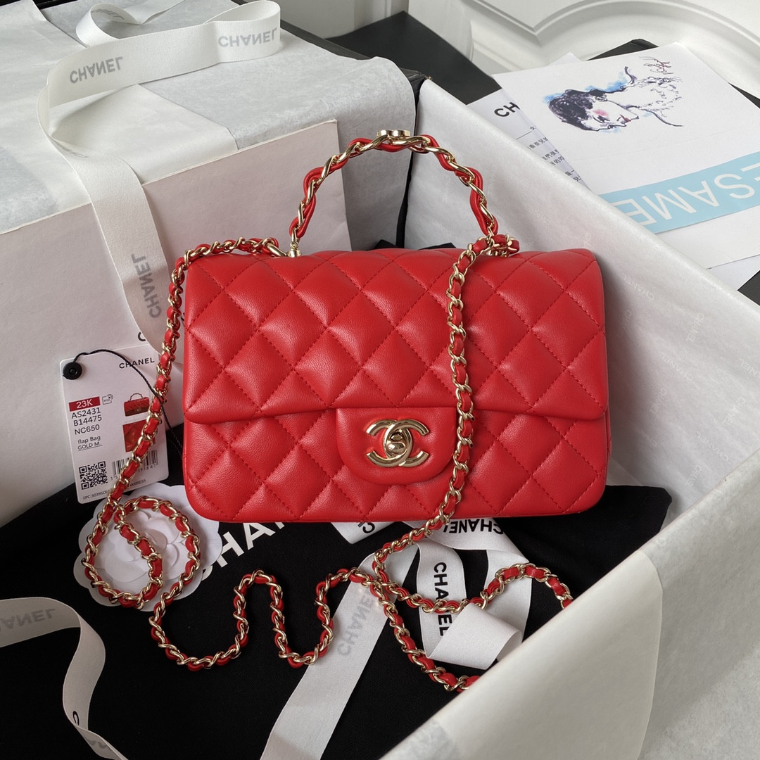 Ch**el Mini Classic Handbag With Top Handle 12 × 20 × 6 cm