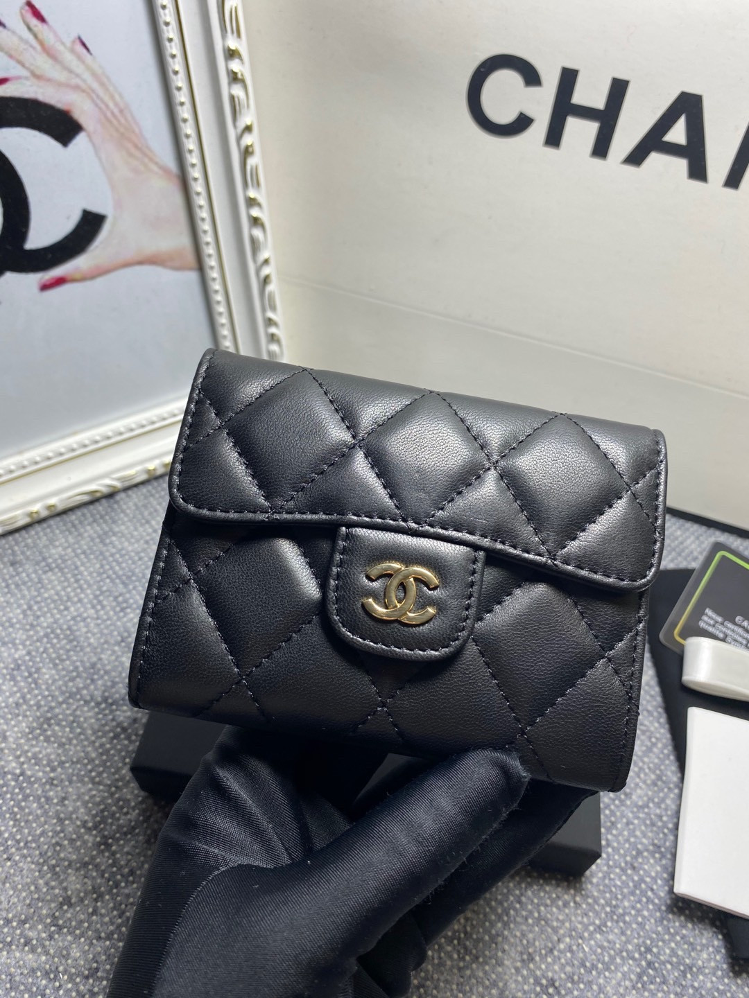 Ch**el flap wallet 12 x 8.5cm