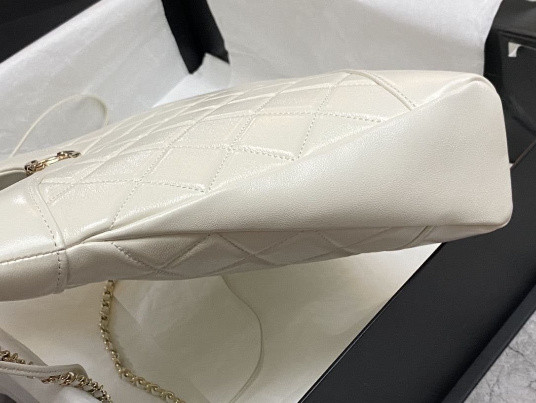 Ch**el SHOPPING BAG Shiny Lambskin & Gold-Tone Metal 11.7 × 11.3 × 3.5 in