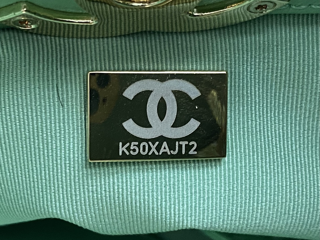 Ch**el SHOPPING BAG Shiny Lambskin & Gold-Tone Metal Light green 11.7 × 11.3 × 3.5 in