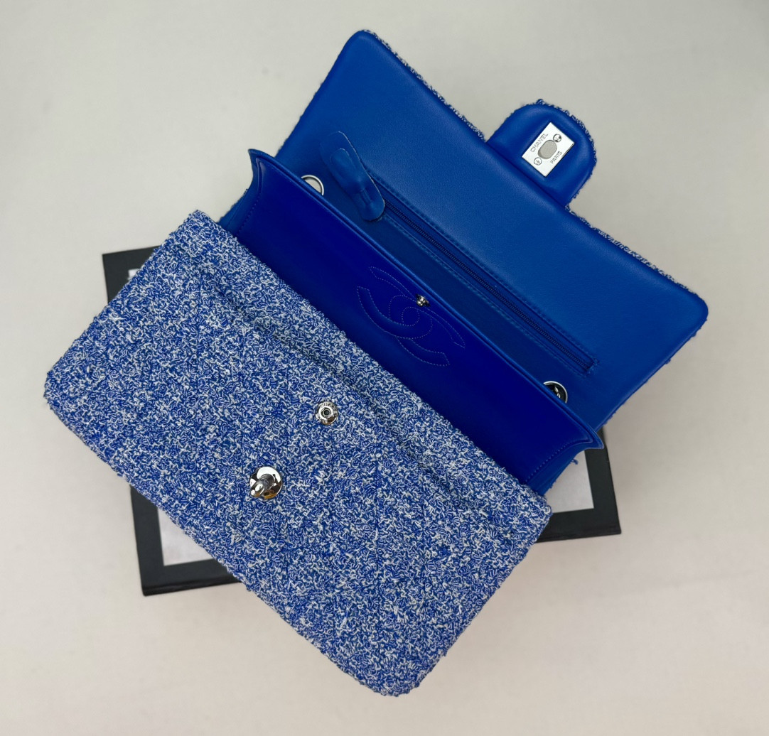 Ch**el classic 11.12 handbag tweed & silver-tone metal 6 × 9.9 × 2.5 in