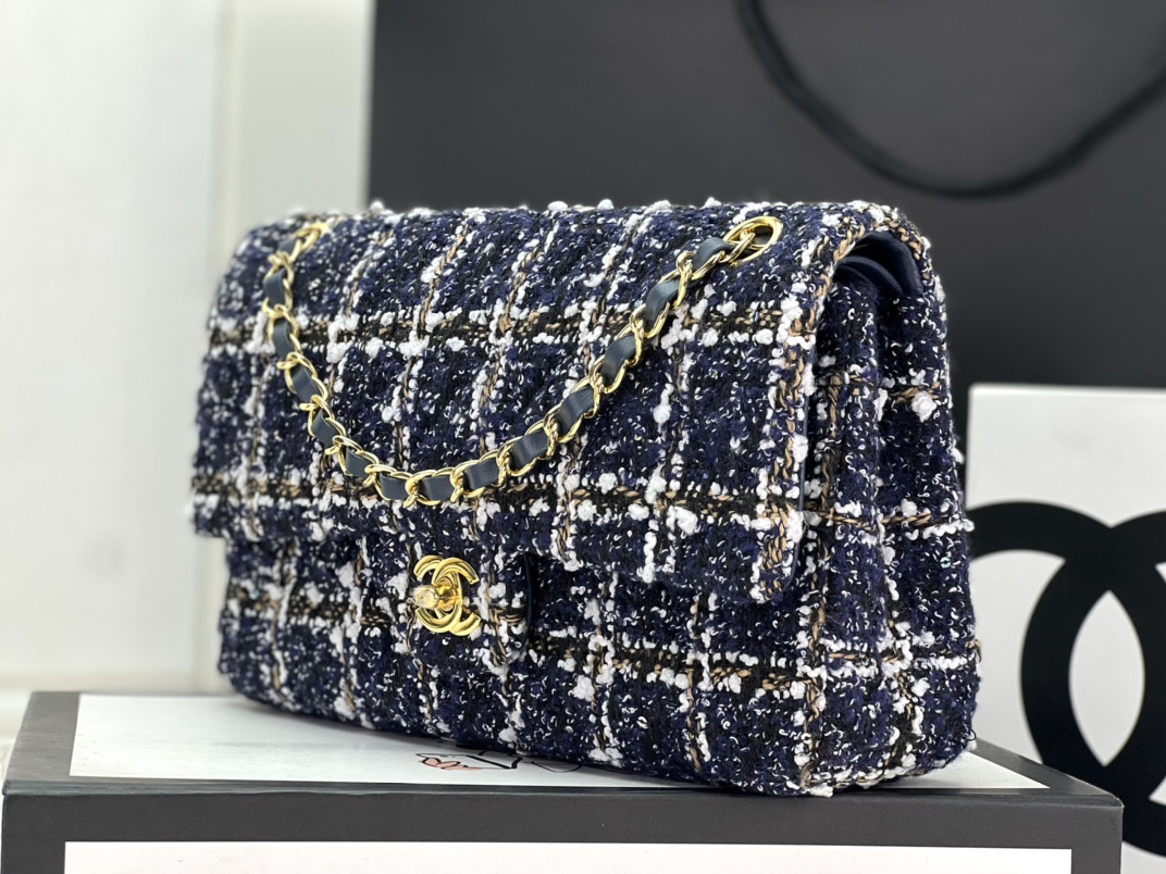 Ch**el classic 11.12 handbag tweed & gold-tone metal 6 × 9.9 × 2.5 in