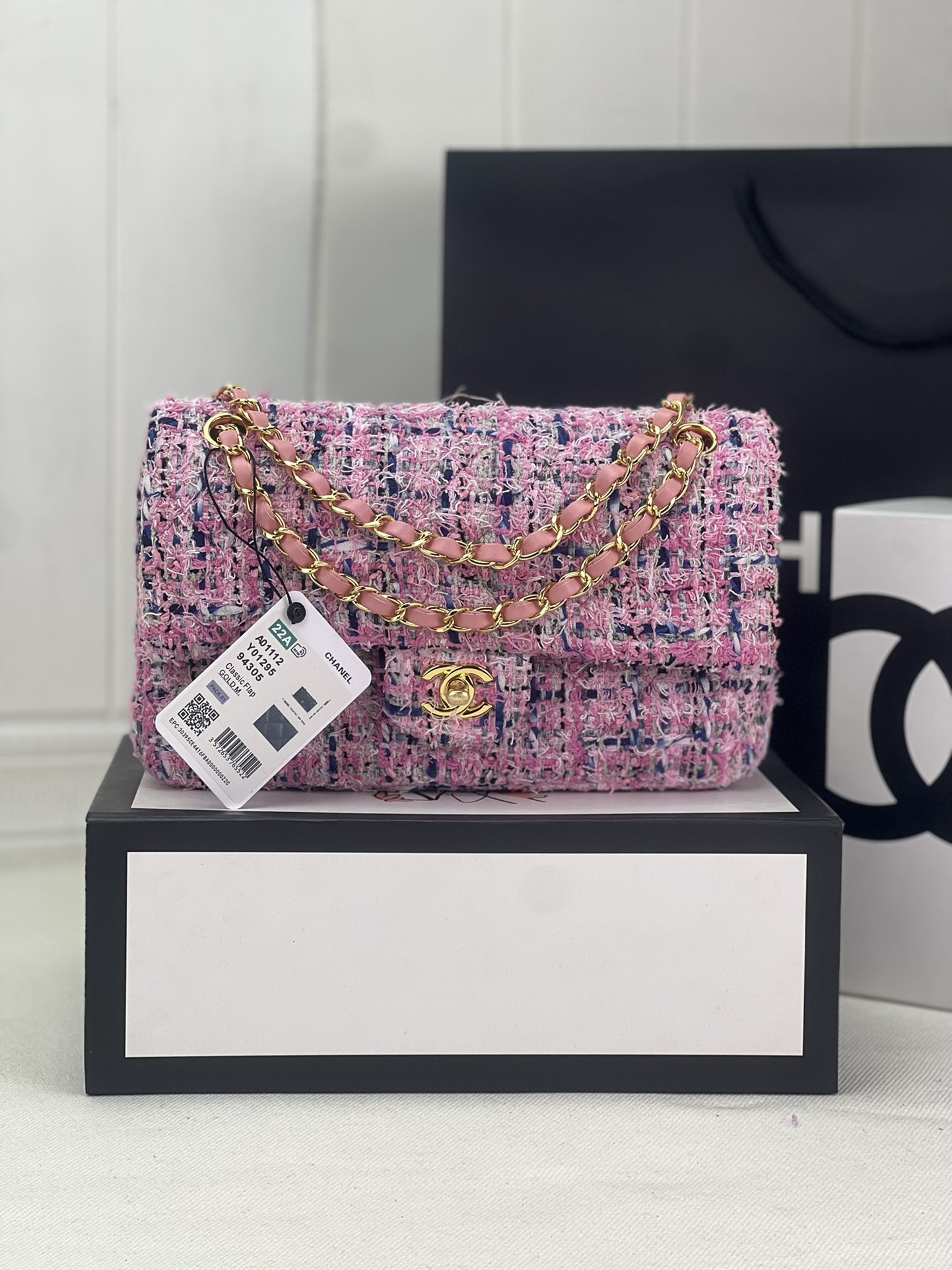 Ch**el classic 11.12 handbag tweed & gold-tone metal 6 × 9.9 × 2.5 in