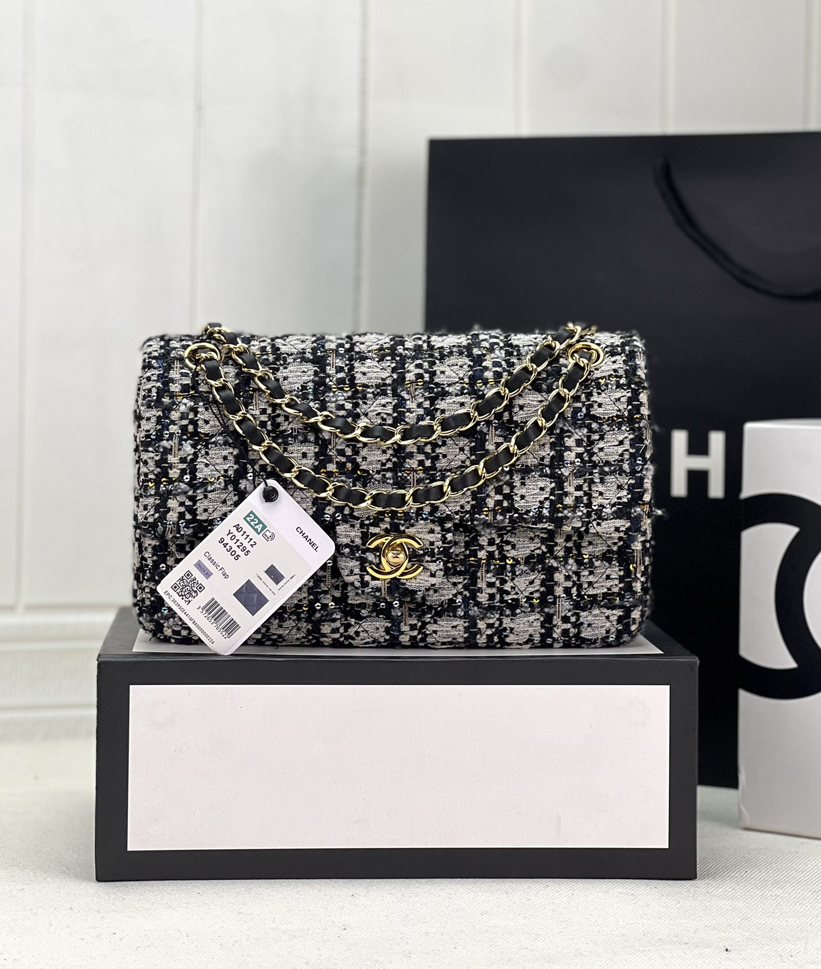 Ch**el classic 11.12 handbag tweed & gold-tone metal 6 × 9.9 × 2.5 in