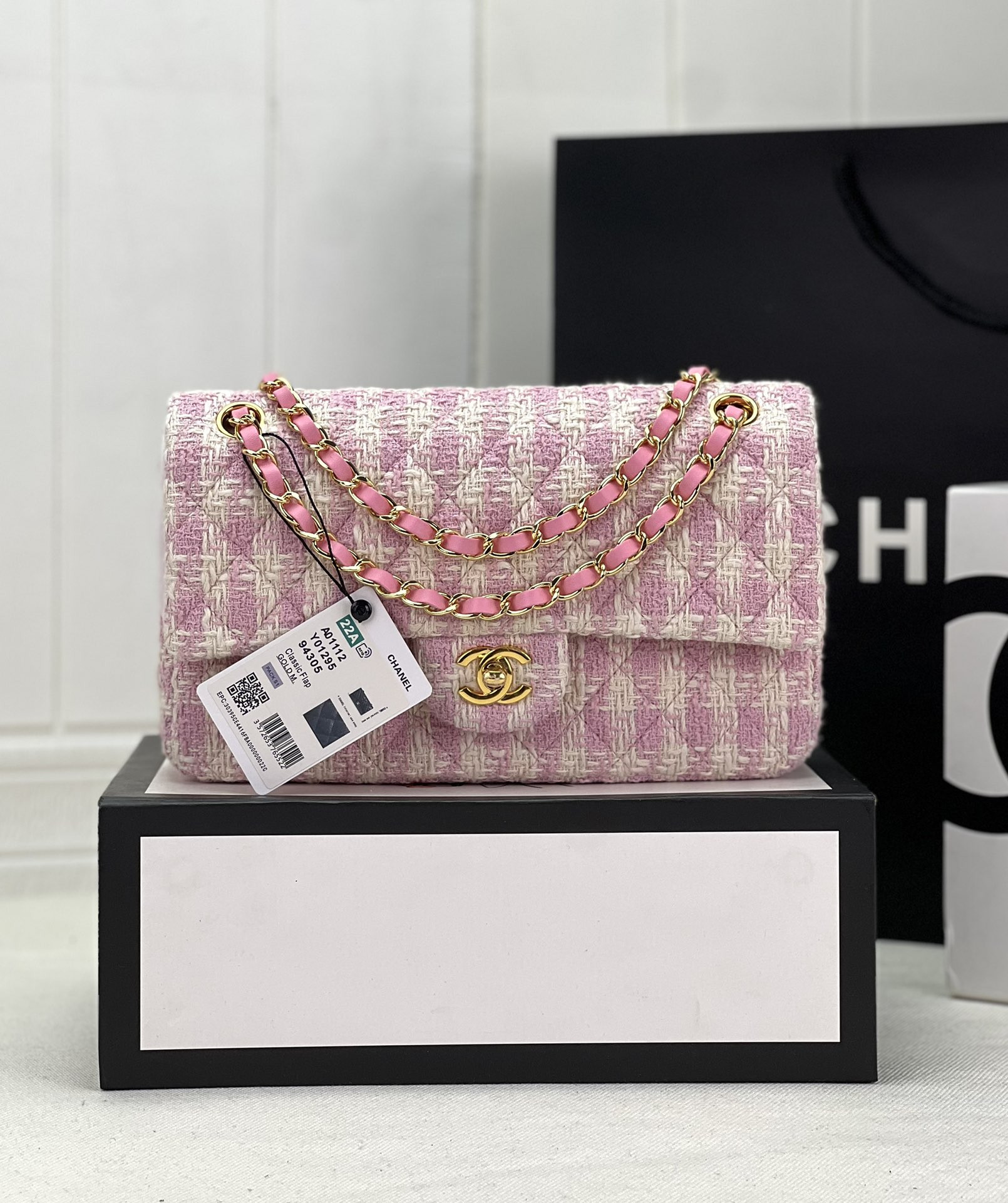 Ch**el classic 11.12 handbag tweed & gold-tone metal 6 × 9.9 × 2.5 in