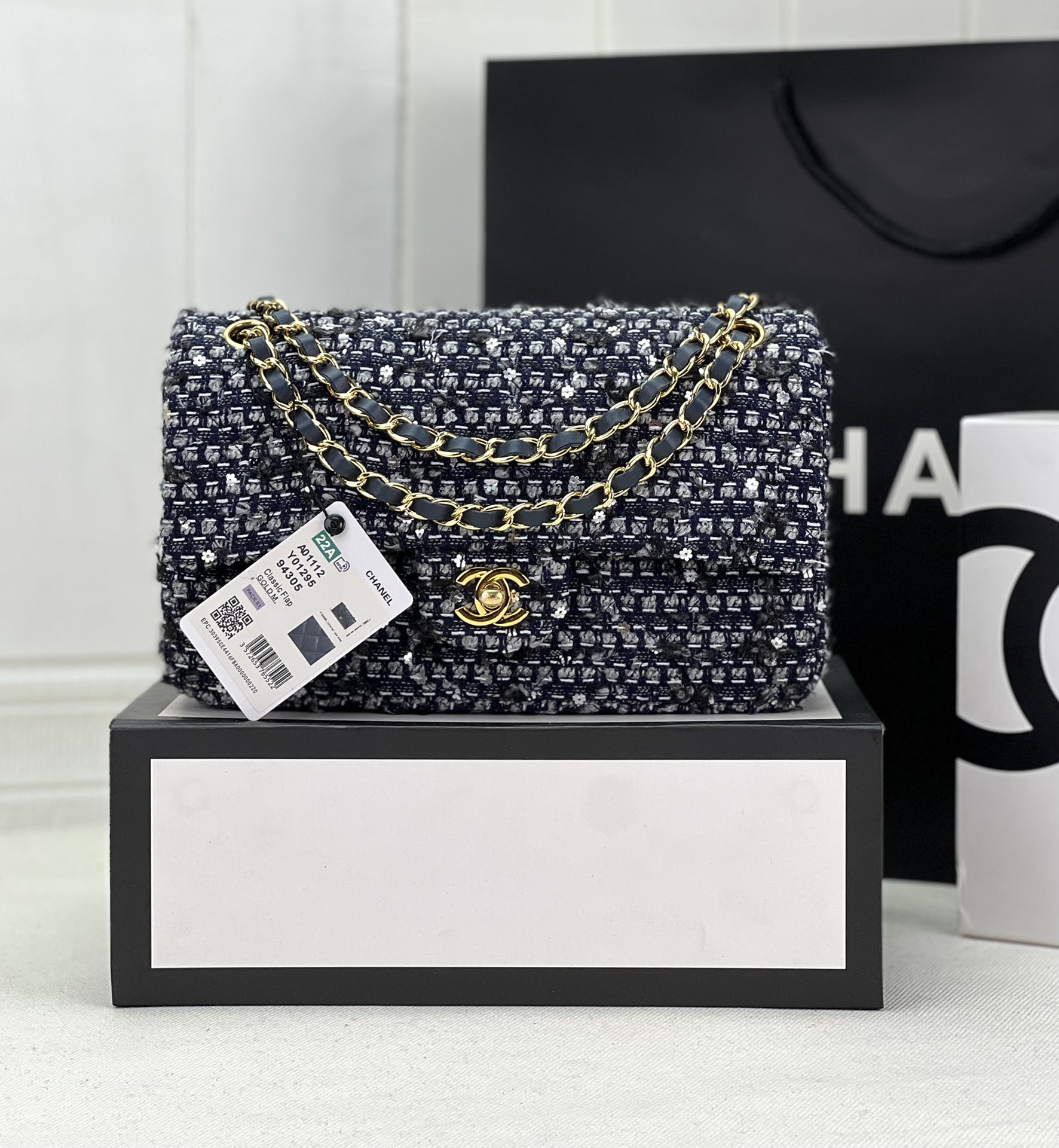 Ch**el classic 11.12 handbag tweed & gold-tone metal 6 × 9.9 × 2.5 in