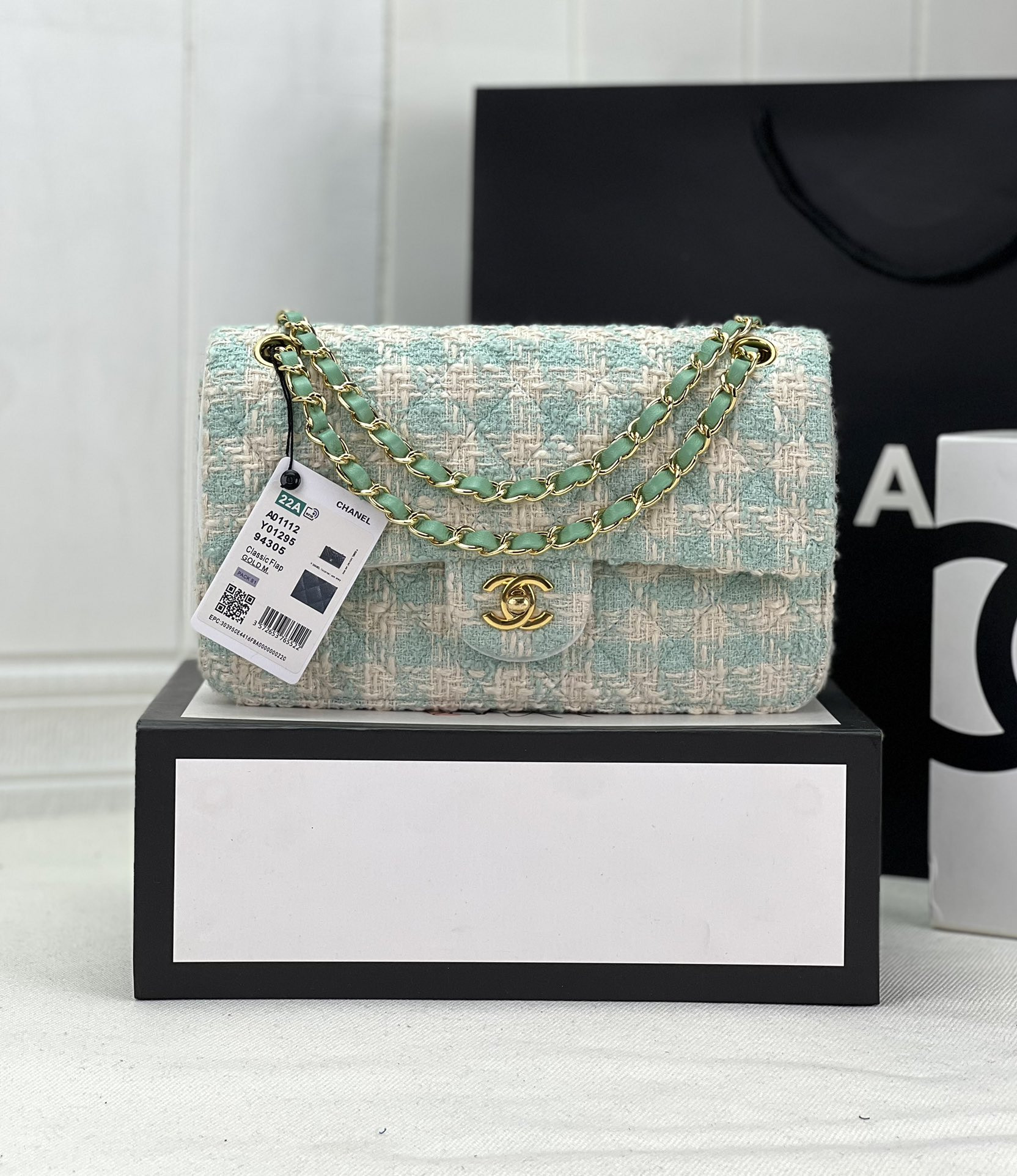 Ch**el classic 11.12 handbag tweed & gold-tone metal 6 × 9.9 × 2.5 in