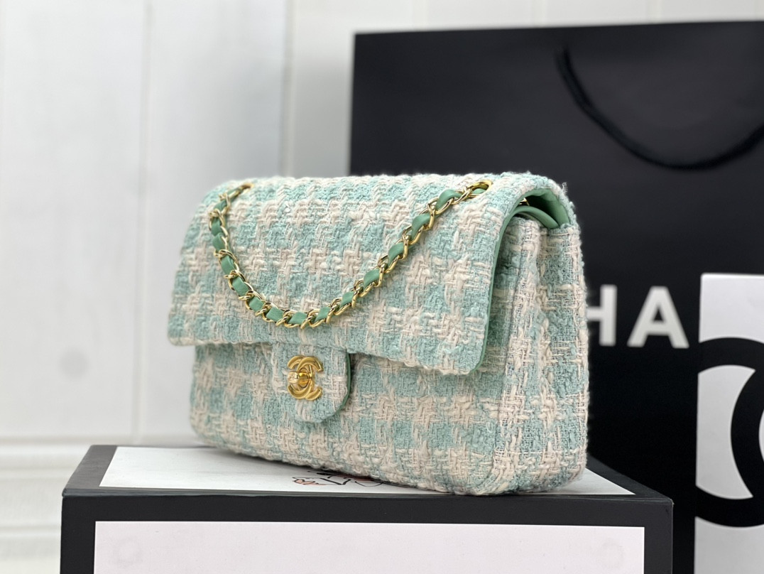 Ch**el classic 11.12 handbag tweed & gold-tone metal 6 × 9.9 × 2.5 in