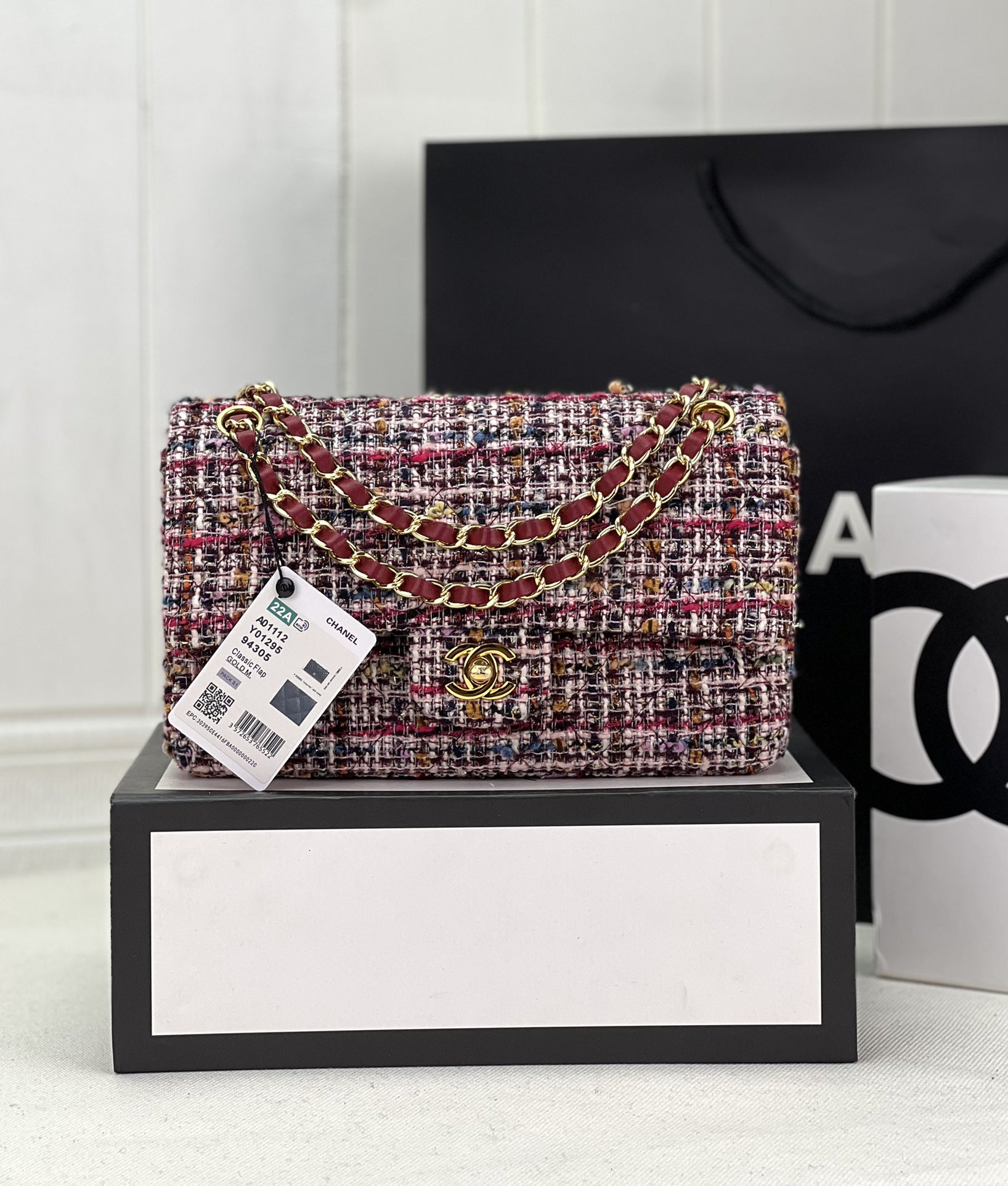 Ch**el classic 11.12 handbag tweed & gold-tone metal 6 × 9.9 × 2.5 in