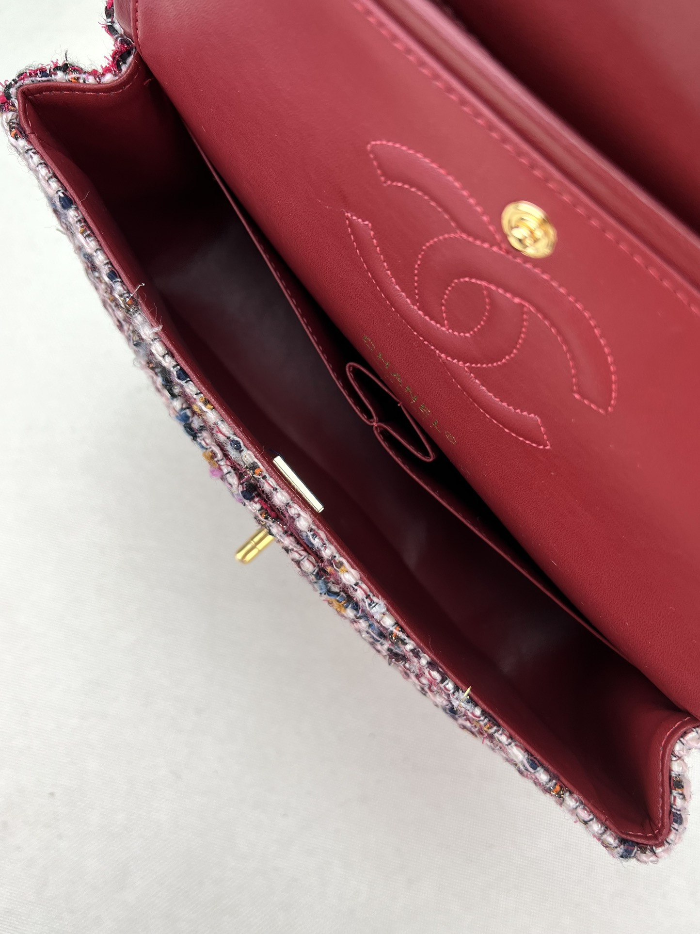 Ch**el classic 11.12 handbag tweed & gold-tone metal 6 × 9.9 × 2.5 in