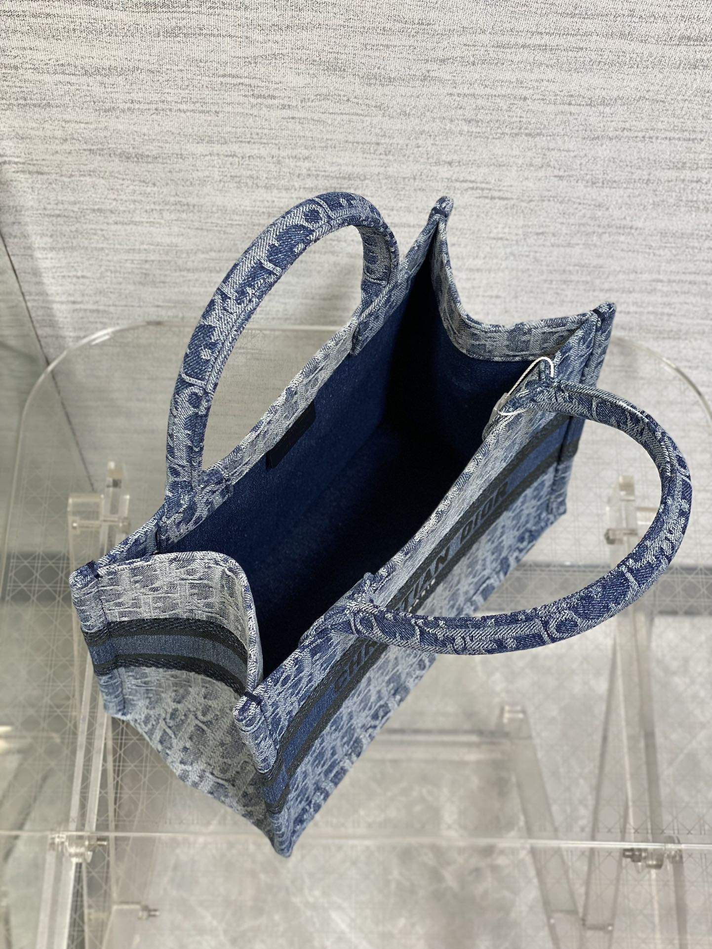 large d10r book tote blue De*1m d10r oblique jacquard 26x8x22cm