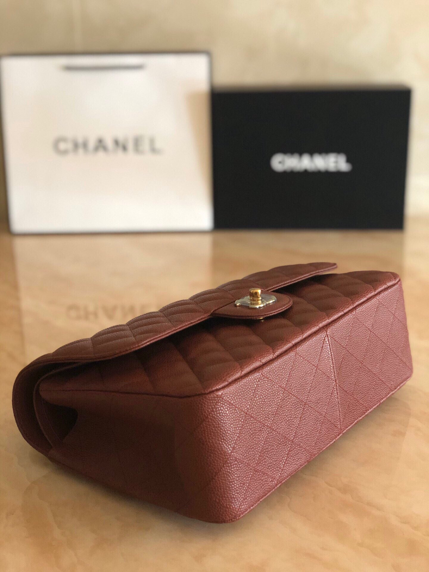 Ch**el Classic Flap Jumbo 30cm CF Gold Hardware 7.6 × 11.7 × 3.9 in