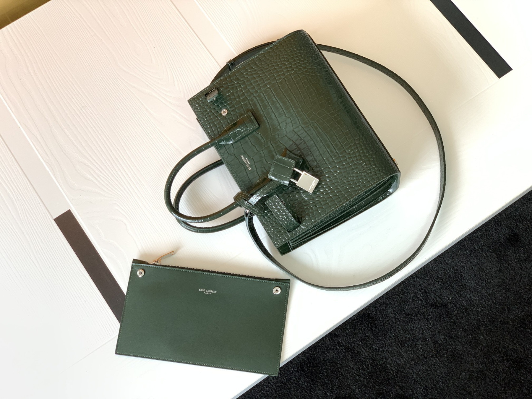 Y51 SAC DE JOUR IN EMBOSSED CROCODILE LEATHER - baby 26x13.5x12.5cm