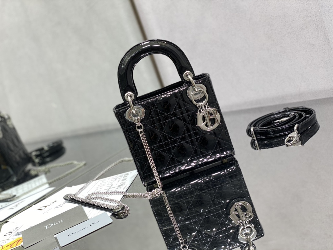Mini Lady D10r Bag Patent Cannage Calfskin 17 x 15 x 7 cm