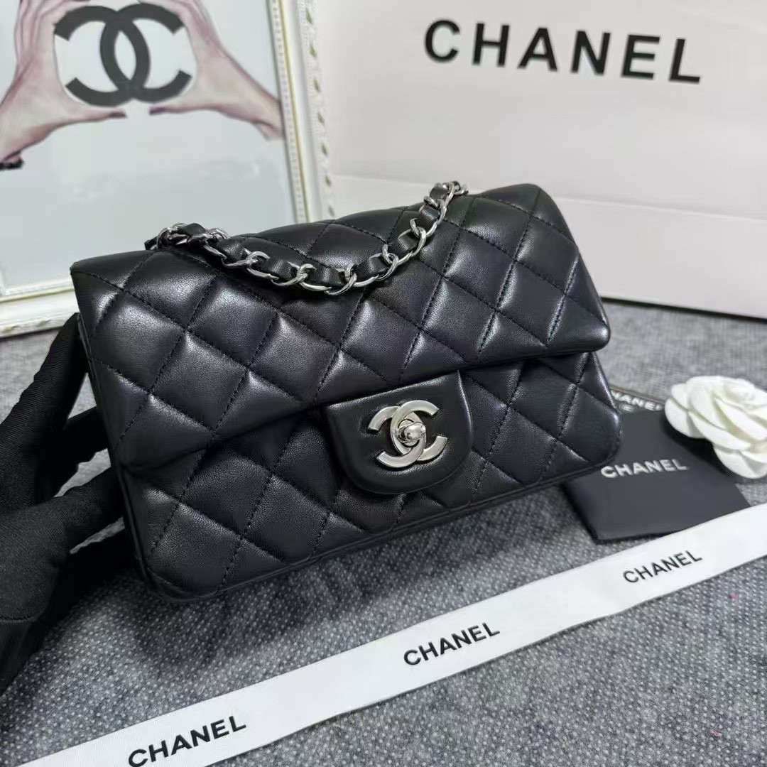 Ch**el MINI FLAP BAG BLACK 12 × 20 × 6 cm