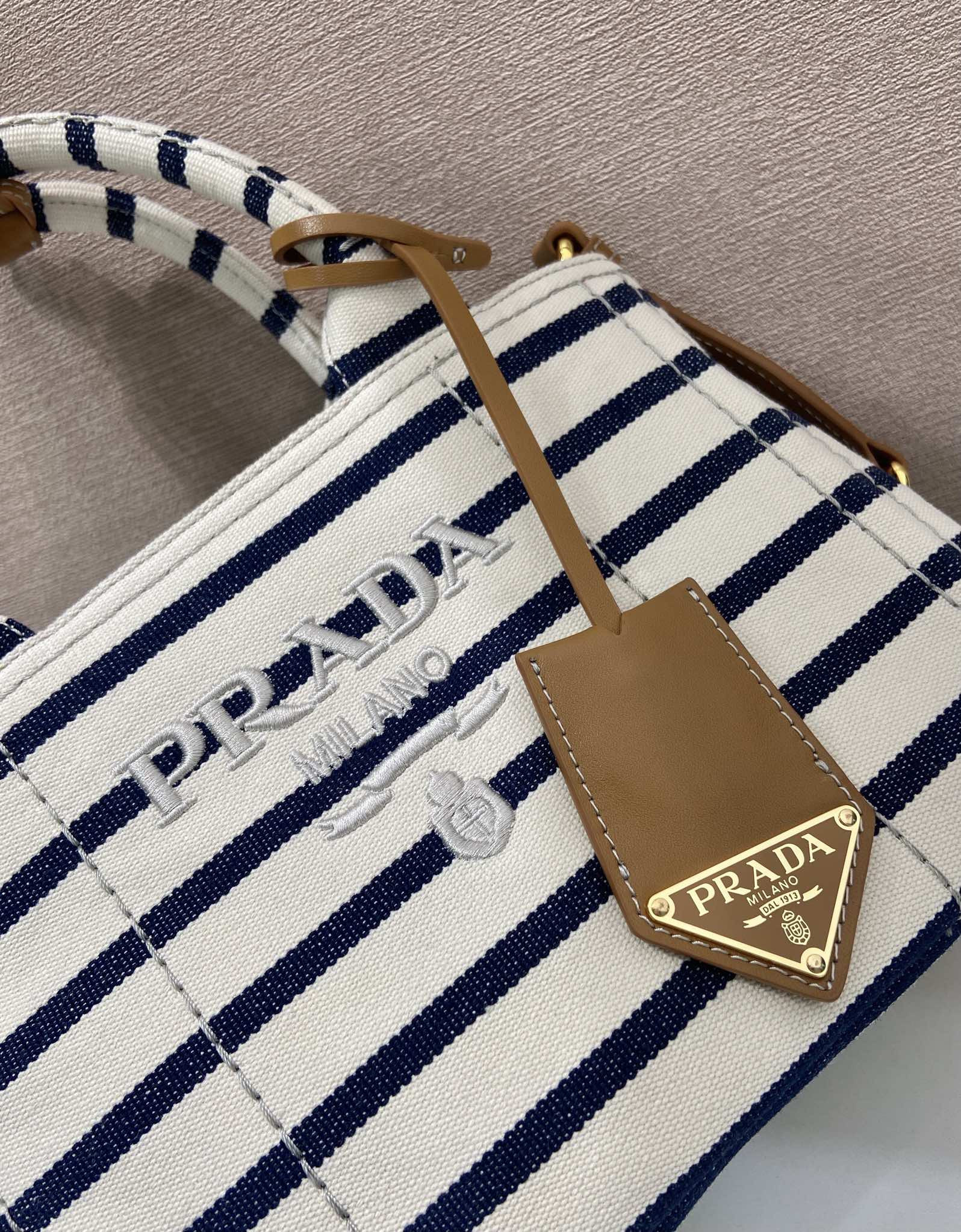 Pra*a Jardinière striped cotton canvas mini-bag 22x15x13cm