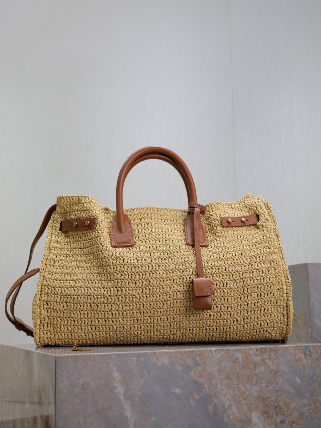 Y51 SAC DE jour S*pple in raffia and leather - medium 41x28x13cm