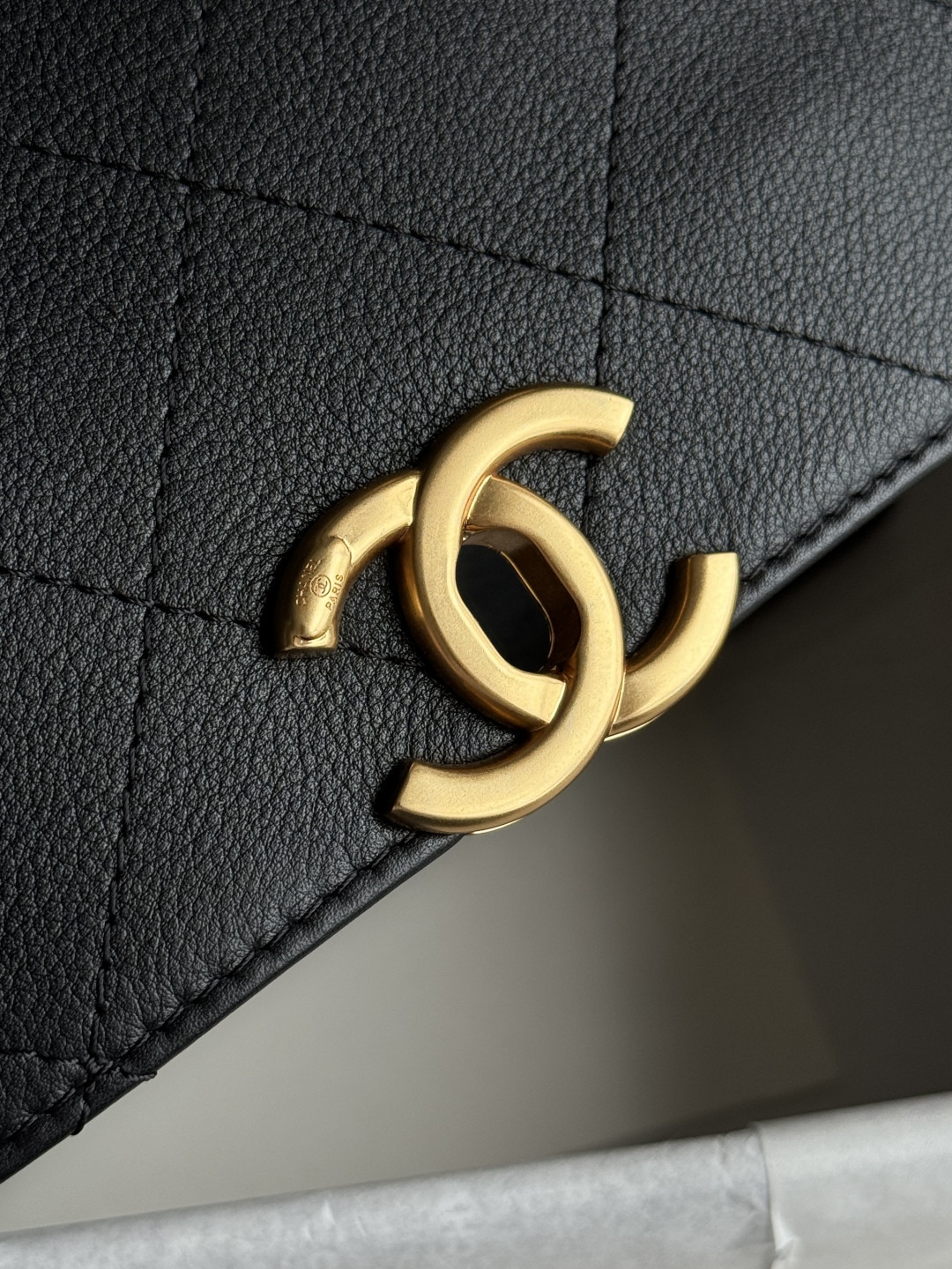 Ch**el Large Flap Bag with Top Handle Calfskin 20.5x28x9.5cm