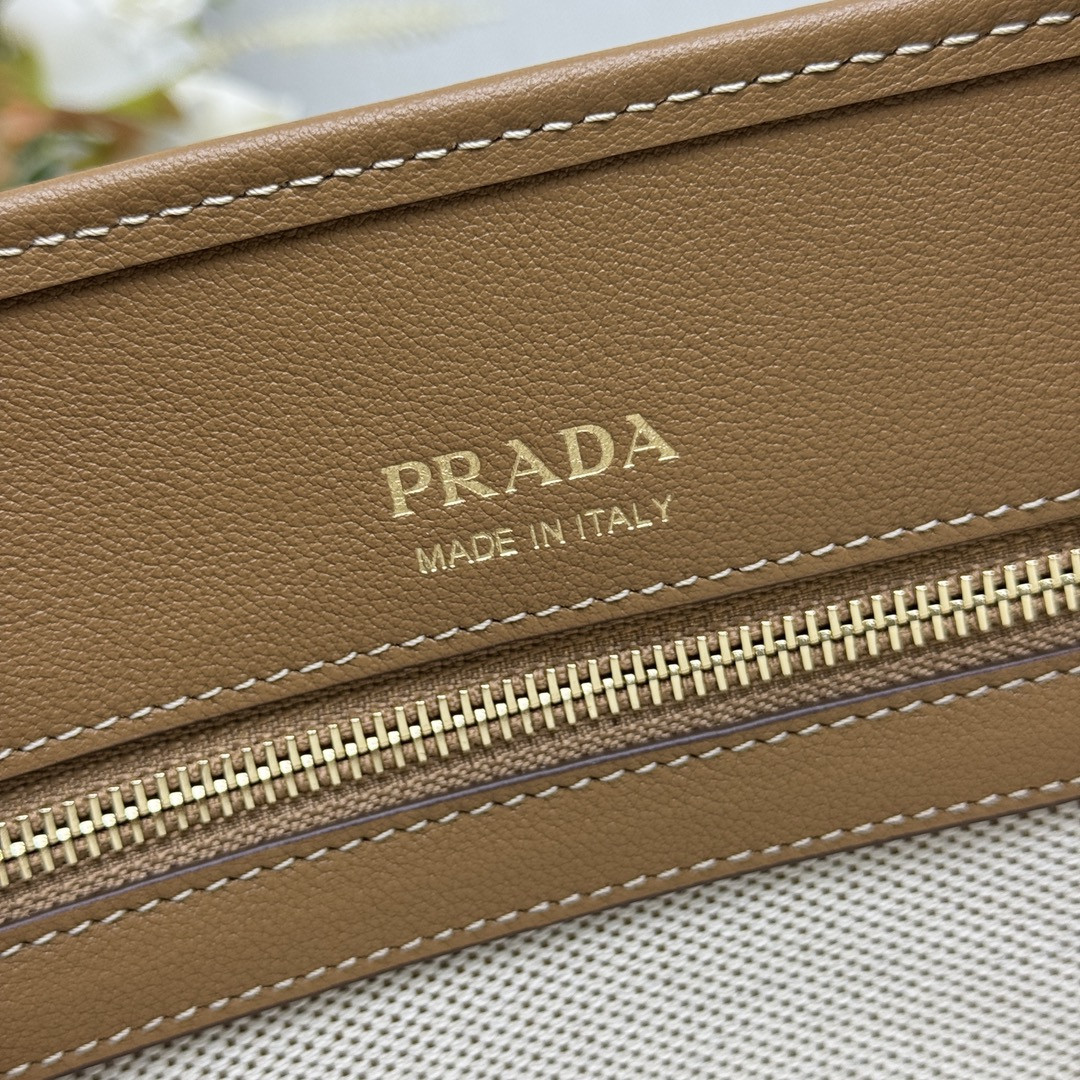 Pra*a Medium linen blend and leather tote bag 22.5x35x18cm