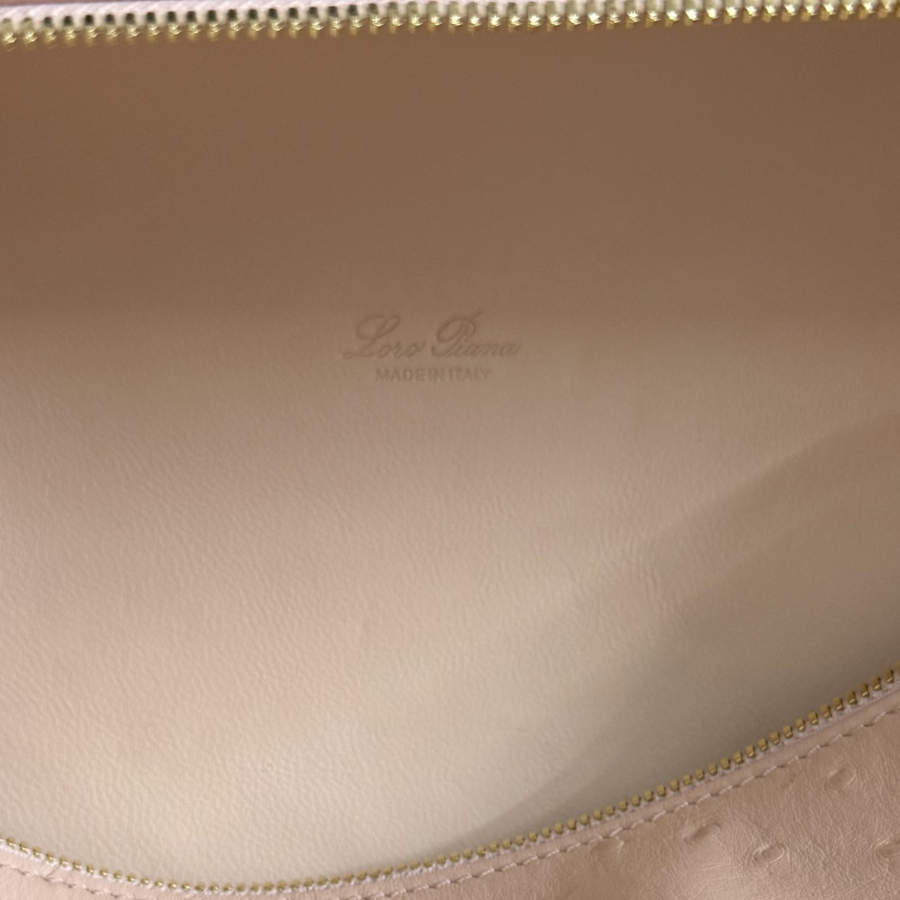L0r0 P1ana Extra Pocket L27 Ostrich-grained Leather 16x27x10cm