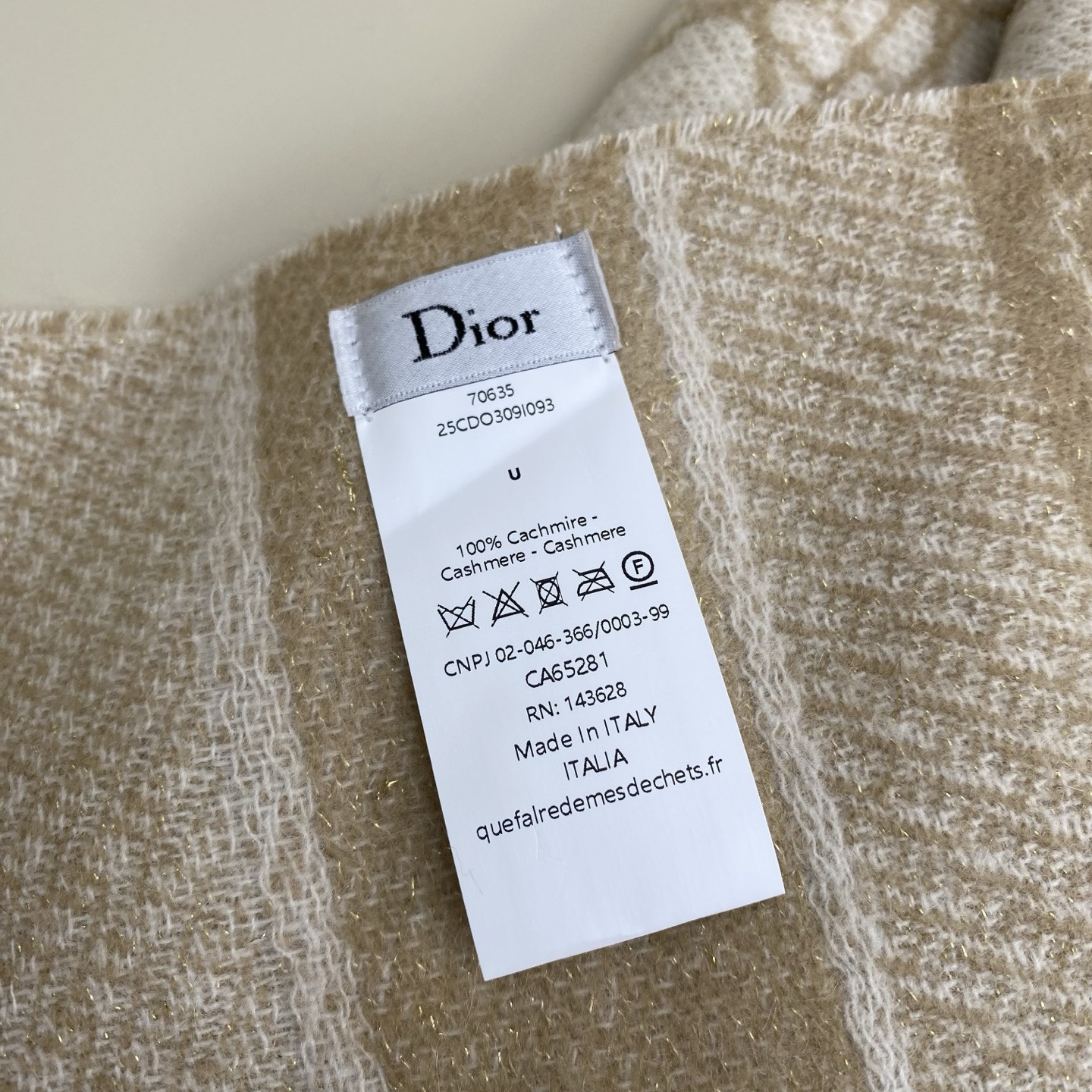 D10r cannage scarf 220x45cm 67% cashmere 43% virgin wool