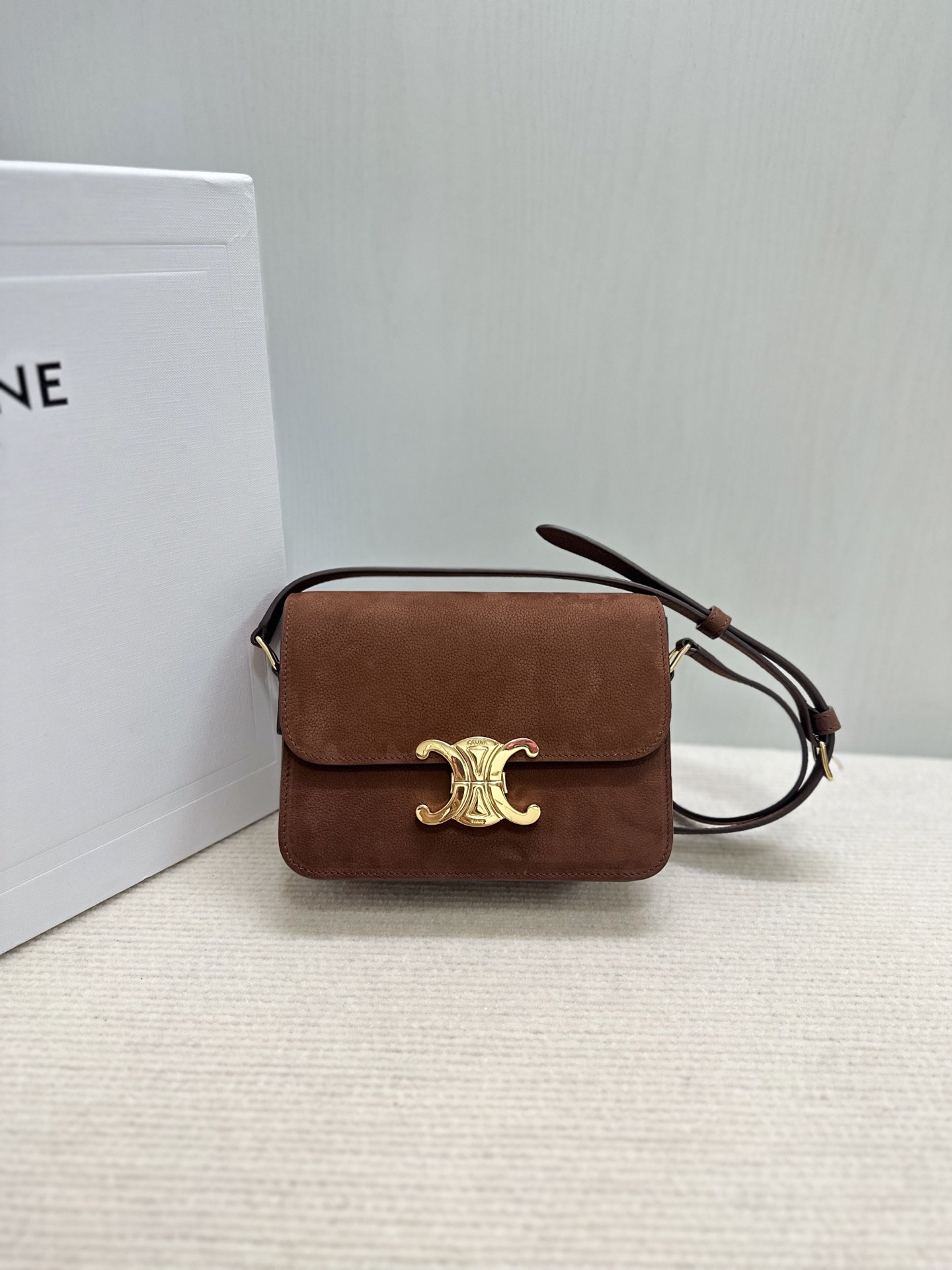 Ce1i*e TEEN TRIOMPHE BAG IN Grained Nubuck Calfskin 18.5x13.5x7cm