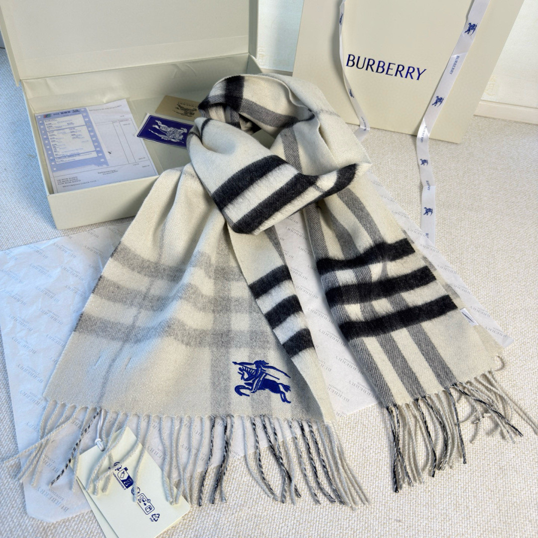 Bv*b*rry Check Cashmere scarf 30x168cm