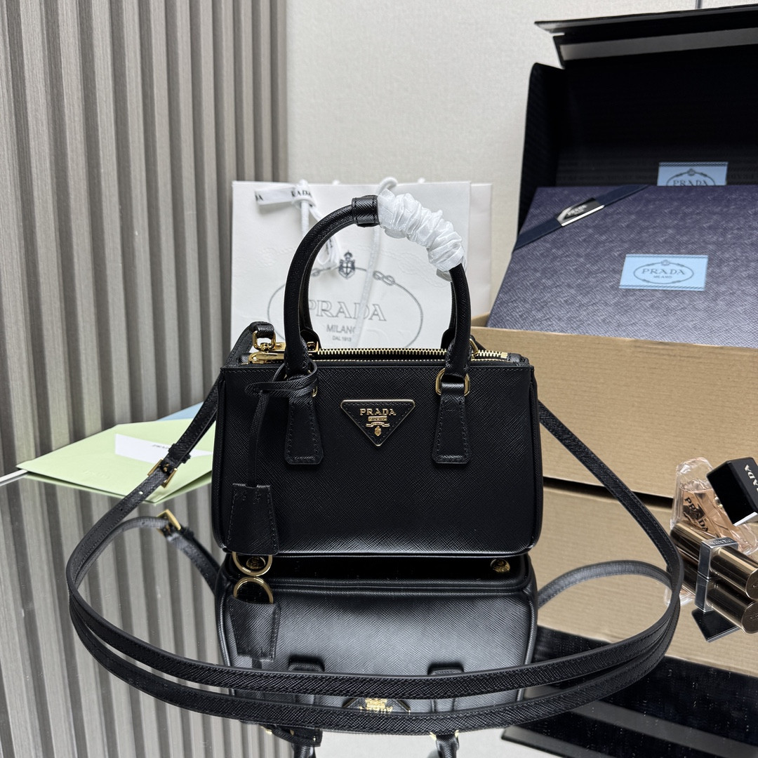 Pra*a galleria patent saffiano leather mini-bag 12.5x21x8.5cm