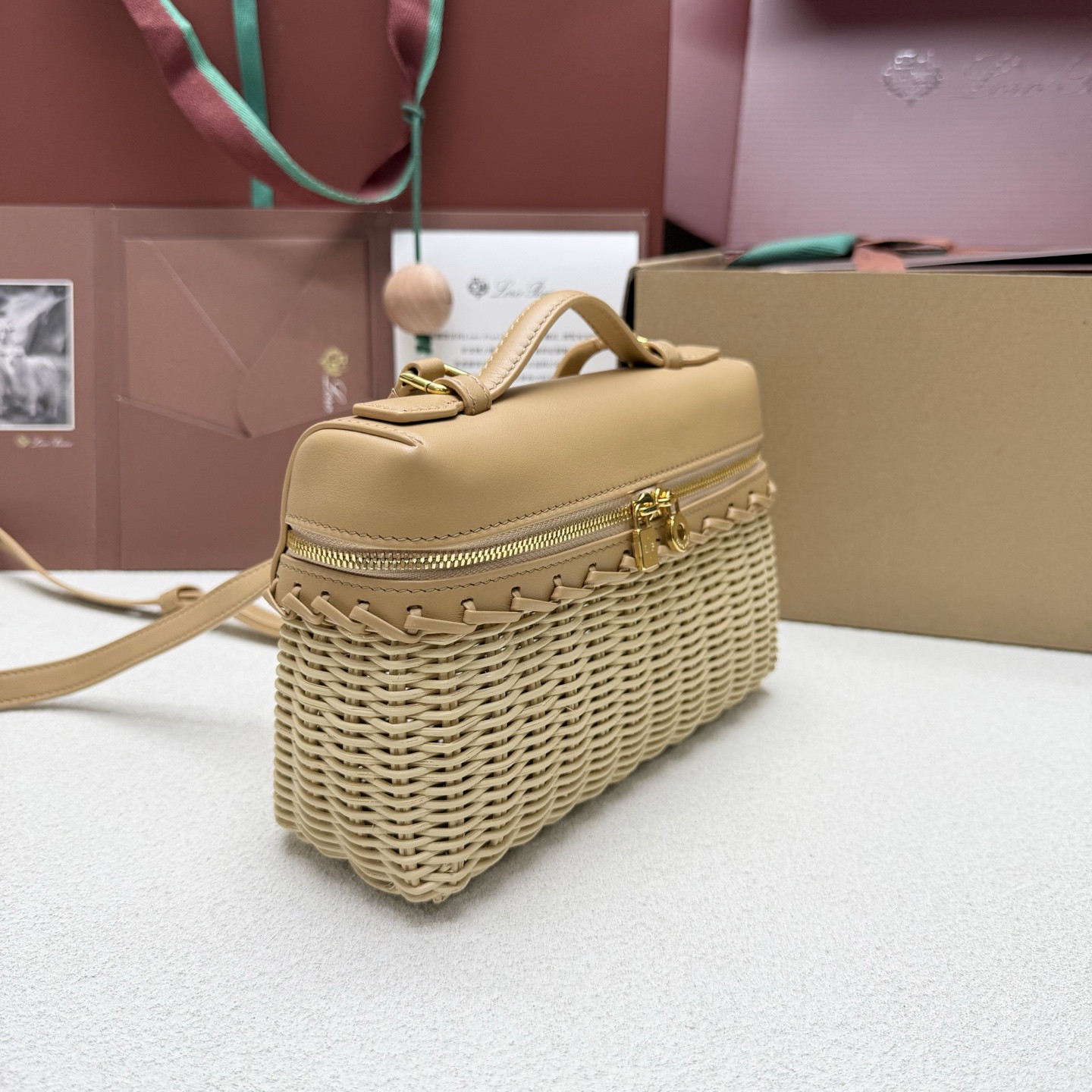 L0r0 P1ana extra pocket l19 wicker bag 19 x 11.5 x 7cm